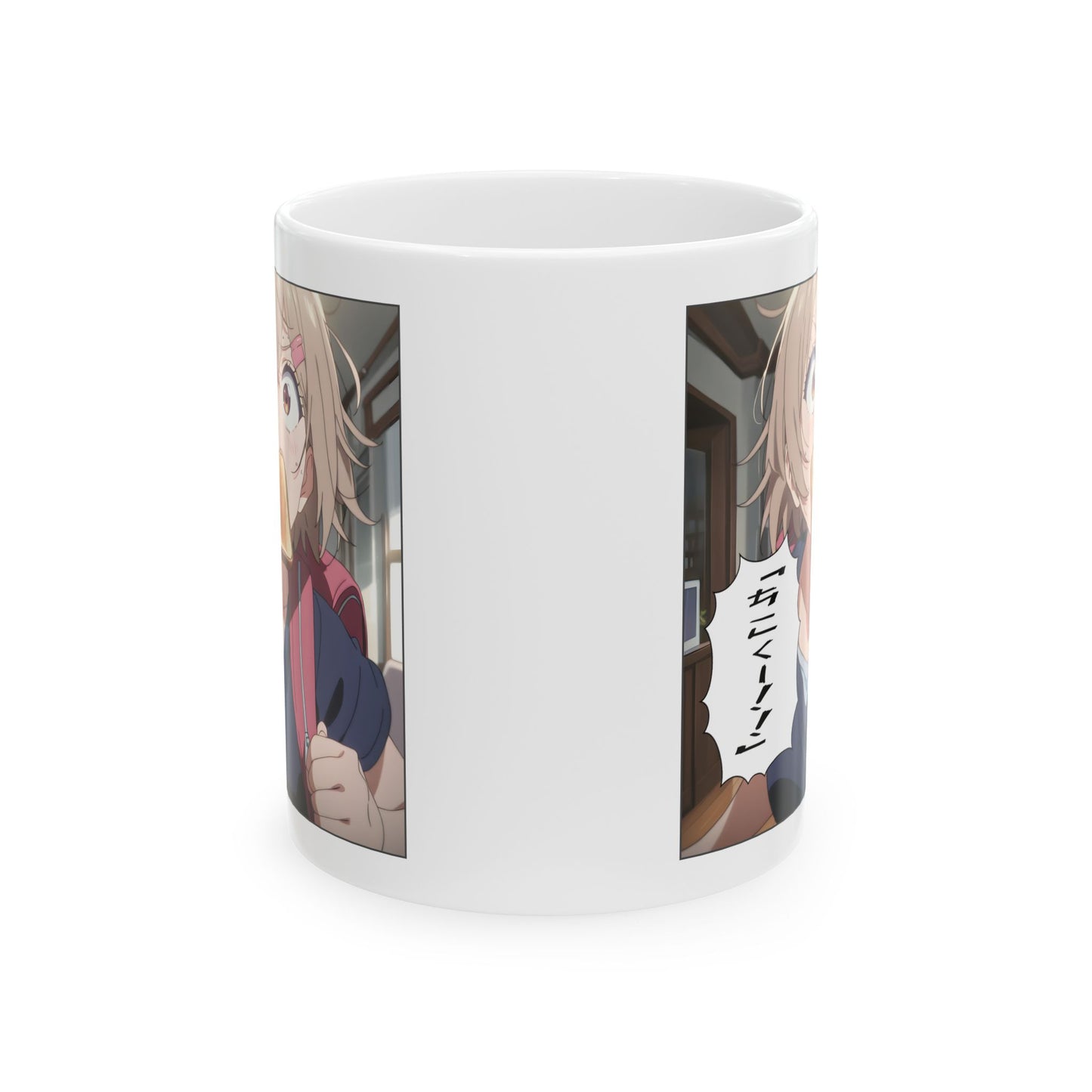 Running Late Mug – Funny Anime Girl Sprinting with Toast, Chaotic Morning Gift for Students and Otaku