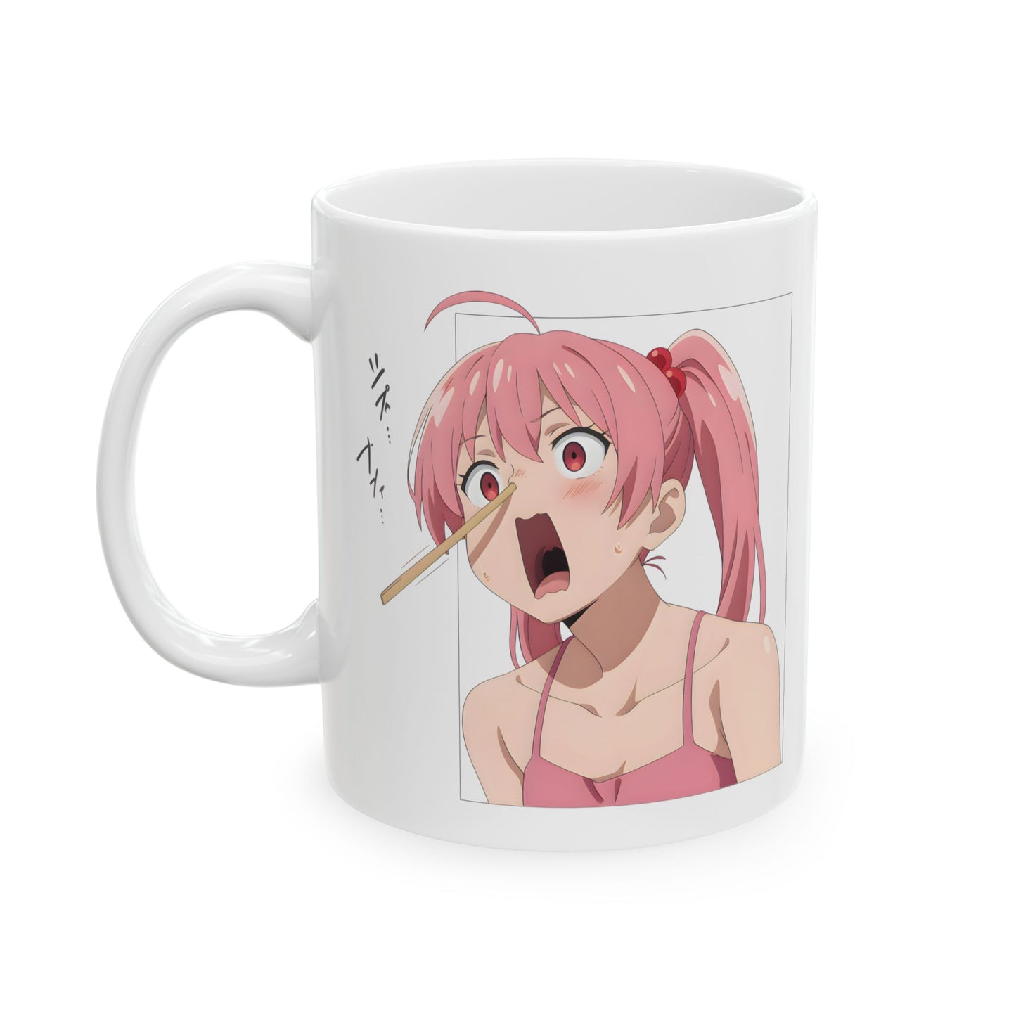 Funny Anime Mug – Chopstick Panic Meme Girl, Unhinged Otaku Coffee Cup, Hilarious Pink-Haired Scream Chaos Gift