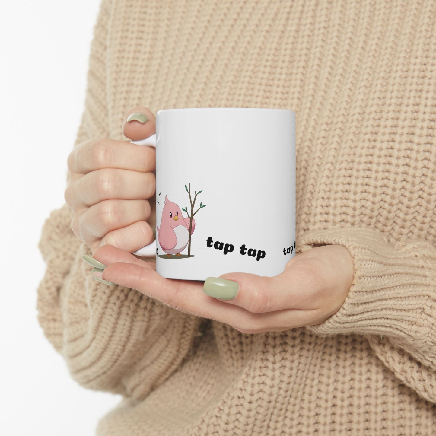 Cute Bird Meme Mug – Tap Tap PLAP Sound Cup, Kawaii Pink Birb Chaos, Funny Emotional Support Mug for Relatable Unhinged Mornings