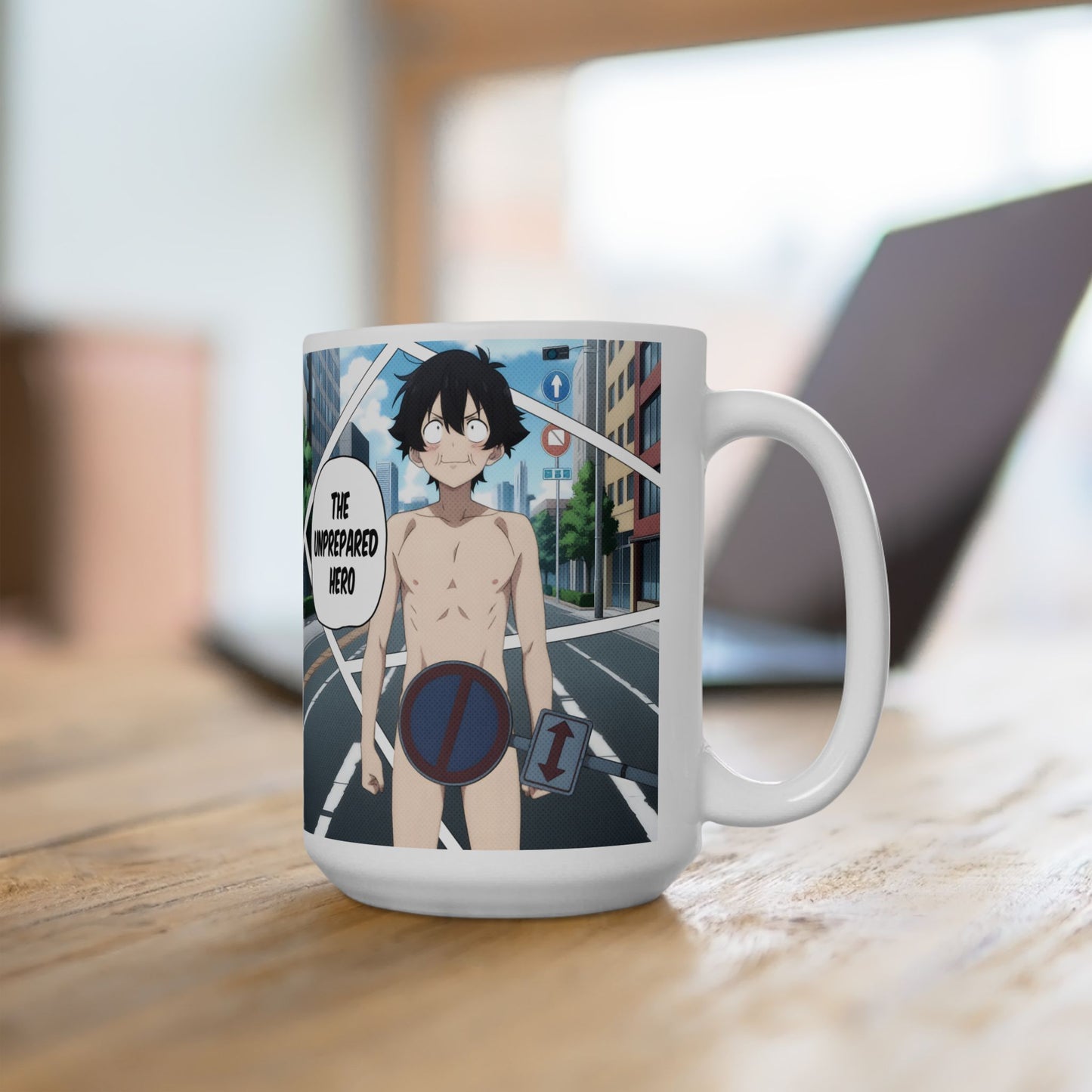 Isekai Meme Mug – Naked Summon Gone Wrong, Funny Anime Coffee Mug, Hilarious Traffic Sign Censorship Gag, Gift for Otaku and Chaos Lovers