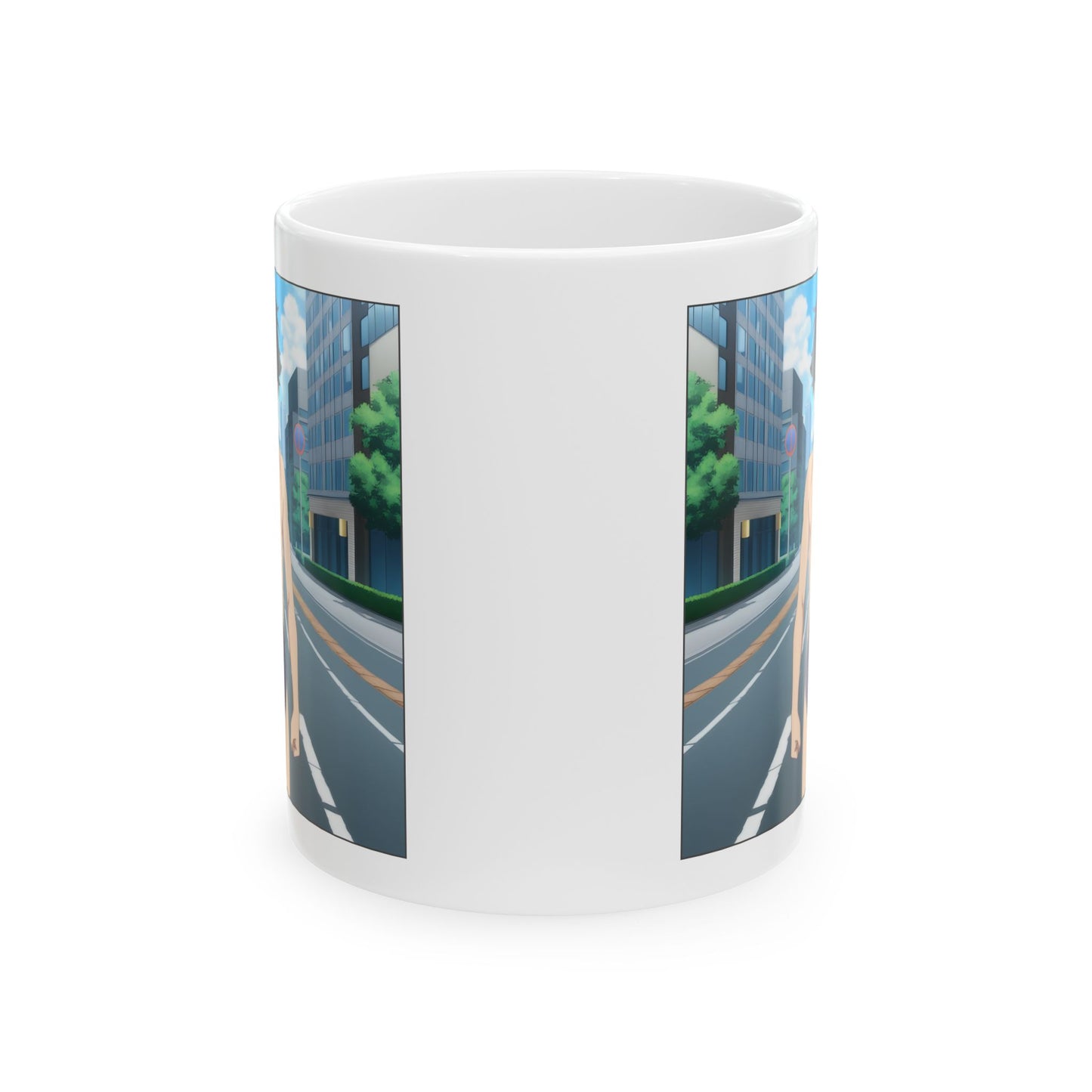 Isekai Meme Mug – Naked Summon Gone Wrong, Funny Anime Coffee Mug, Hilarious Traffic Sign Censorship Gag, Gift for Otaku and Chaos Lovers