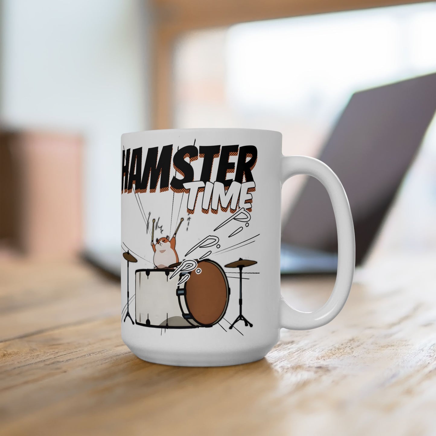 Hamster Meme Mug – Funny Kawaii Drummer Scene, Chaotic Animal Manga Coffee Cup for Desk Gremlins