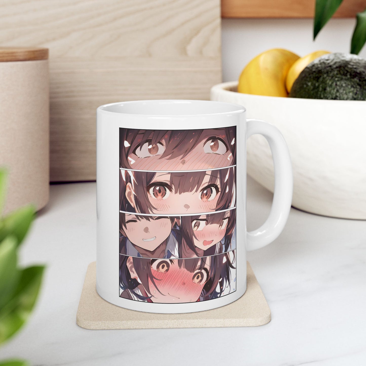 Manga Love Mug – Eye Contact Anime Panel, Blushing Romantic Moment, Cute Couple Gift for Otaku and Fans