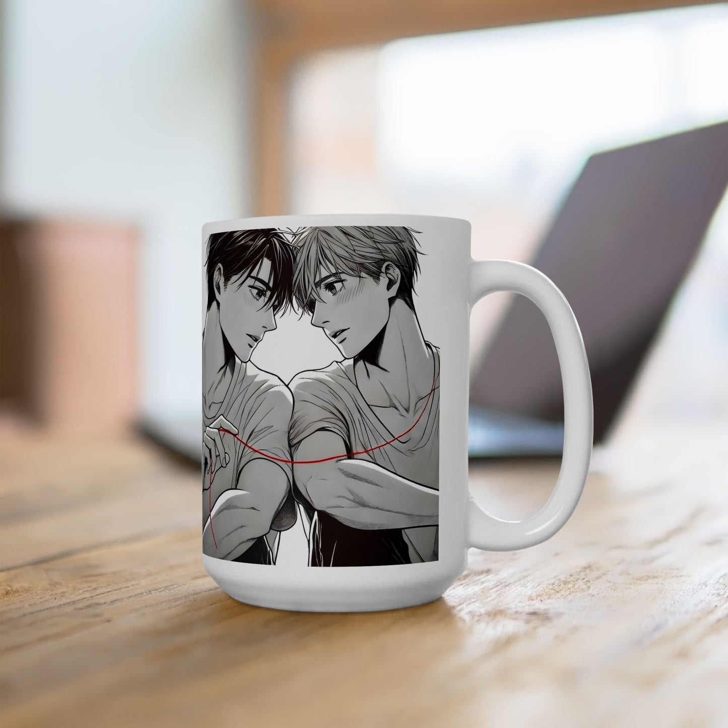 BL Anime Mug – Red Thread of Fate Moment, Soft Yaoi Destiny Scene, Emotional Manga Coffee Cup