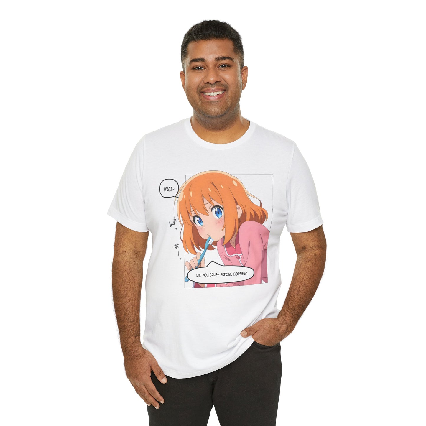 Anime Morning T-Shirt – Did You Brush Before Coffee Meme Tee, Funny Kawaii Girl Shirt for Otaku Gremlins and Unhinged Wake-Up Moments