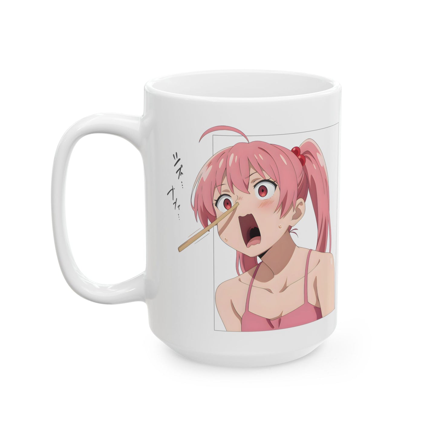 Funny Anime Mug – Chopstick Panic Meme Girl, Unhinged Otaku Coffee Cup, Hilarious Pink-Haired Scream Chaos Gift