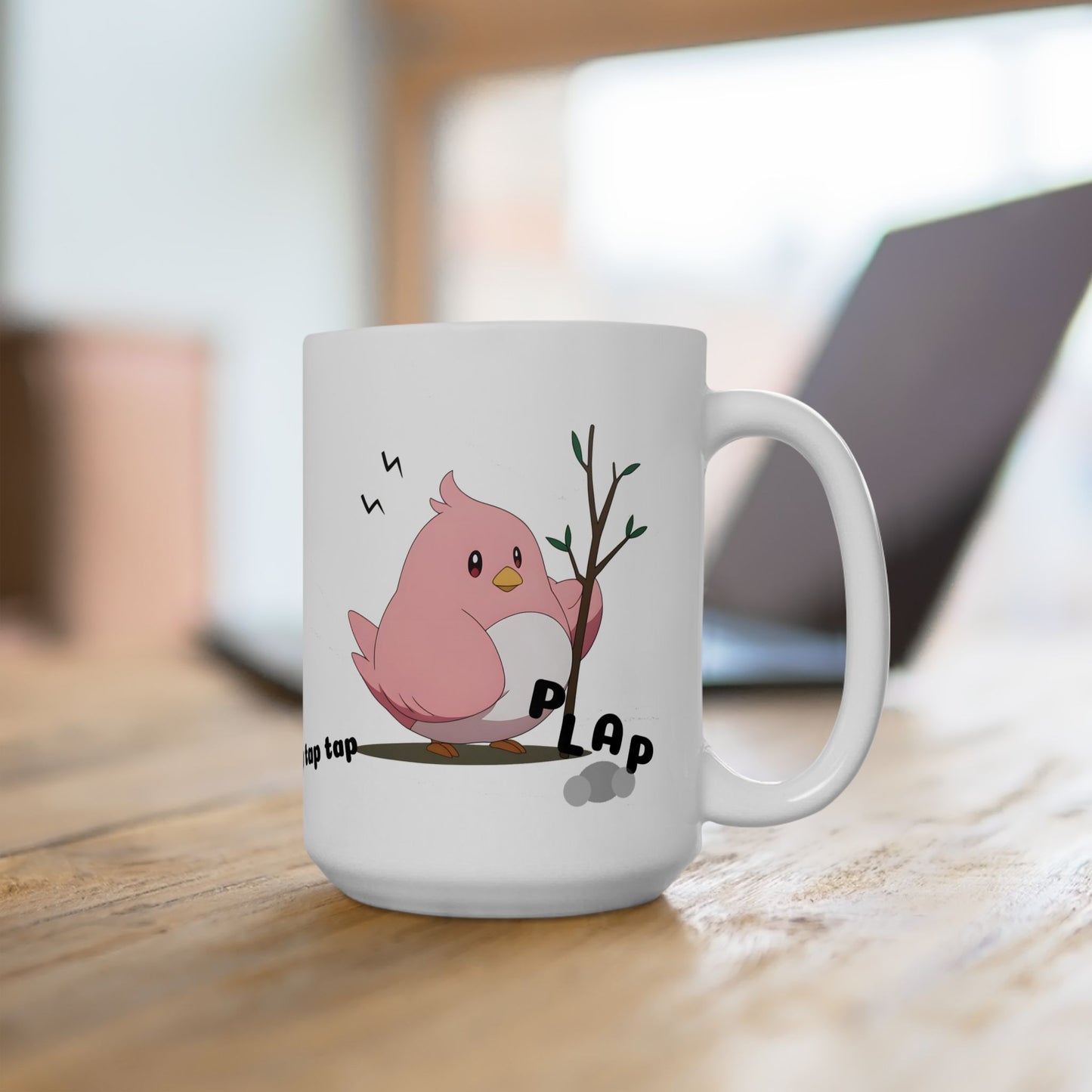 Cute Bird Meme Mug – Tap Tap PLAP Sound Cup, Kawaii Pink Birb Chaos, Funny Emotional Support Mug for Relatable Unhinged Mornings