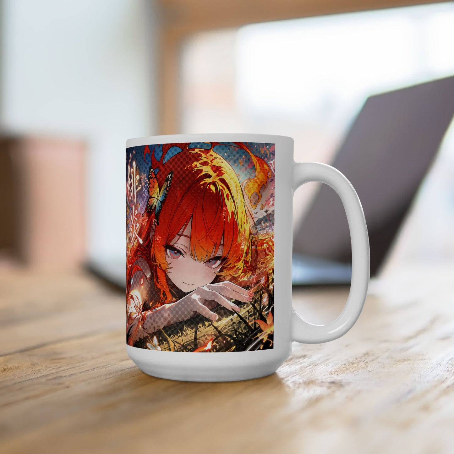 Fire Anime Mug – Flame Girl Anime Cup, Intense Burning Aesthetic Coffee Mug, Powerful Anime Character Mug, Bold Otaku Gift