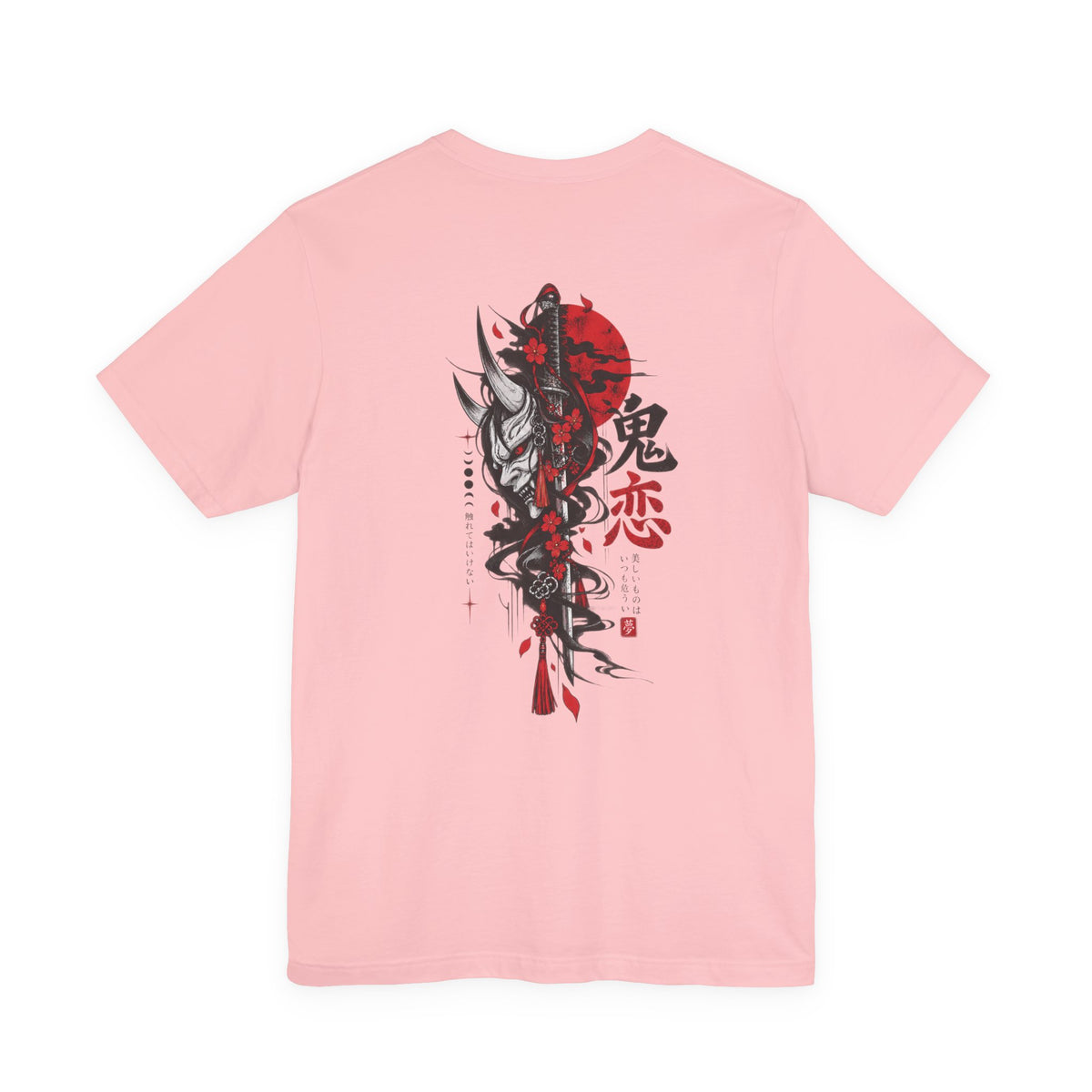 Anime Demon Girl Tee – Red Black Oni Mask Manga Art