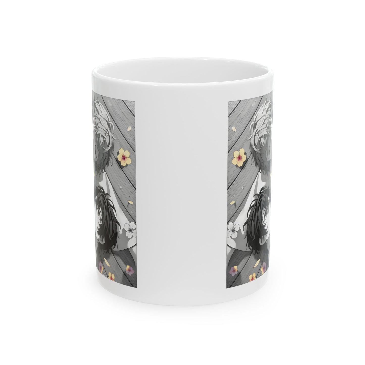 BL Anime Mug – Soft Boys Lying in Petals, Gentle Eye Contact Scene, Emotional Yaoi Coffee Cup for Quiet Love Moments