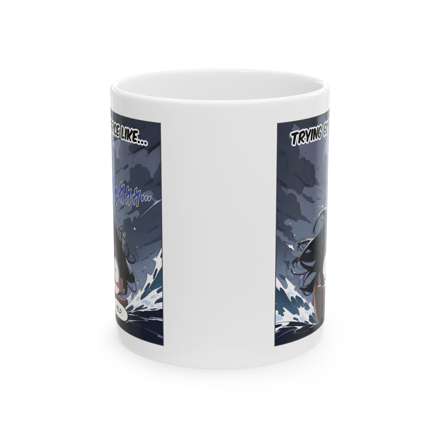 Anime Meme Mug – RUKO Drowning in Chaos, Funny Ecommerce Struggle Cup, Relatable Otaku Gift for Small Business Gremlins