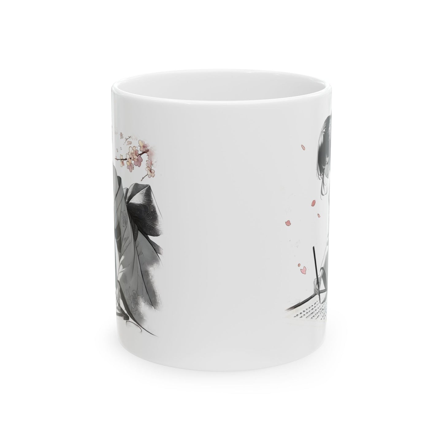Geisha Writing Mug – Elegant Kimono Anime Girl Coffee Cup, Japanese Art Gift for Writers, Poets, and Feminine Aesthetic Collectors