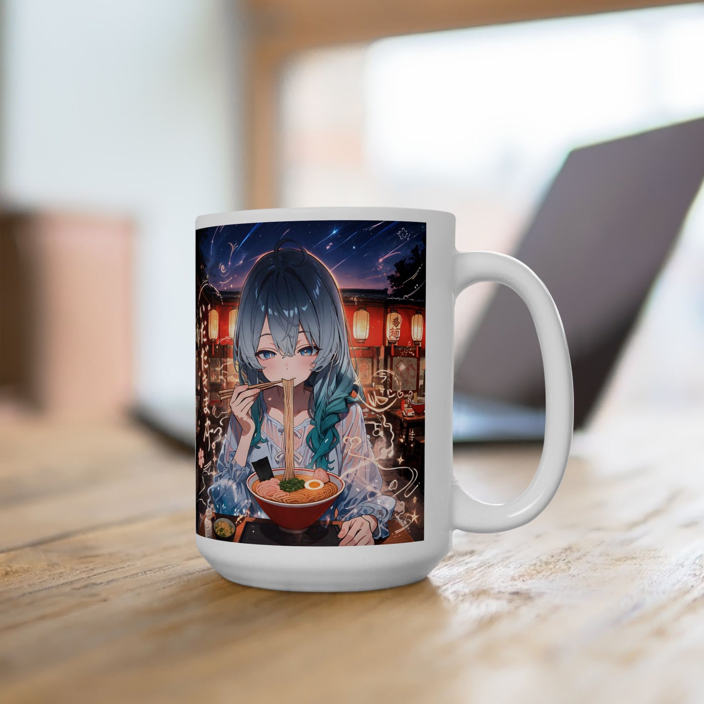 Anime Food Mug – Ramen Girl Night Scene, Cozy Japanese Street Food Aesthetic, Late Night Anime Cup for Otaku, Warm Noodle Mood Coffee Mug