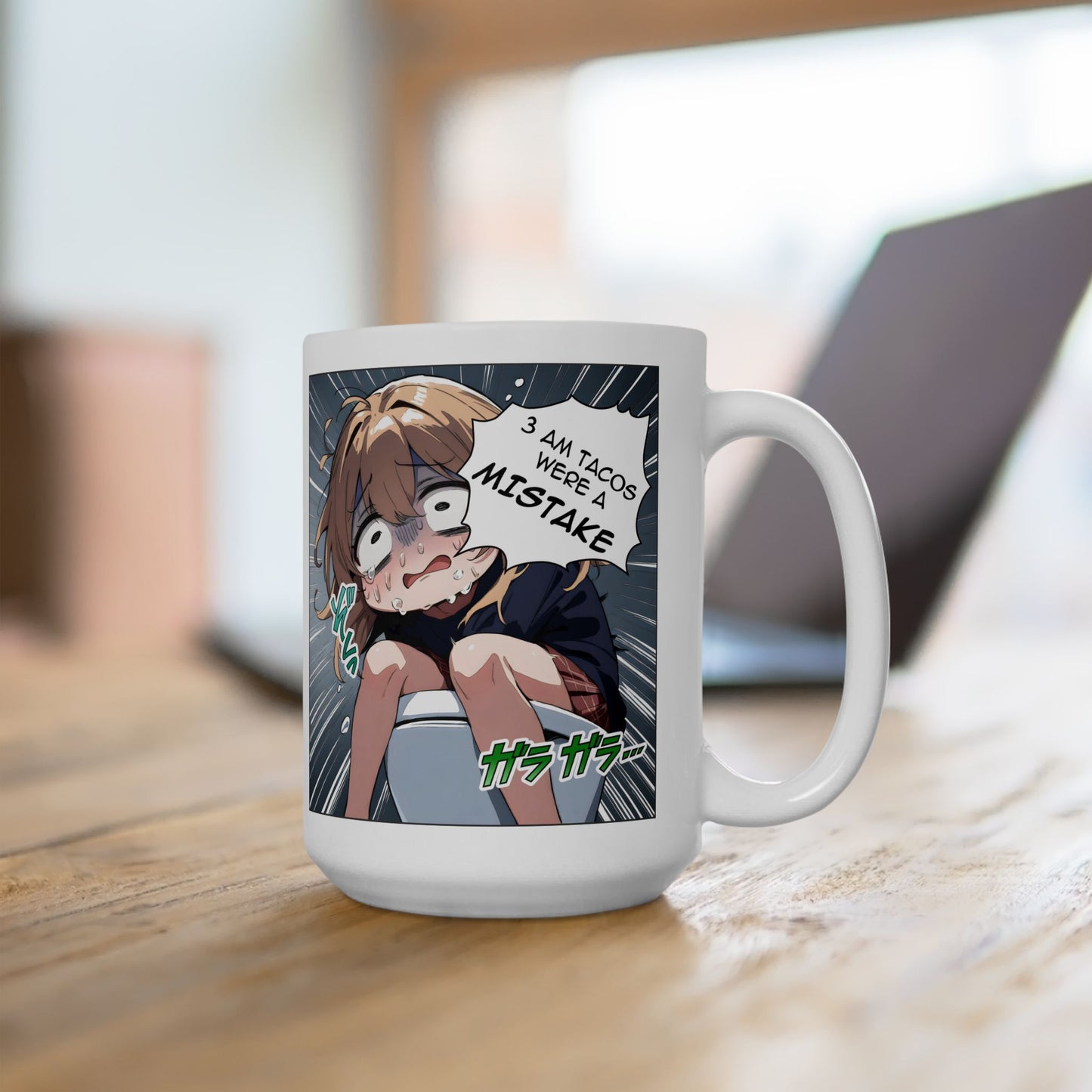 Funny Taco Mug – 3AM Food Regret Anime Meme Cup, Hilarious Late-Night Snack Panic Scene for Otaku & Chaos Lovers