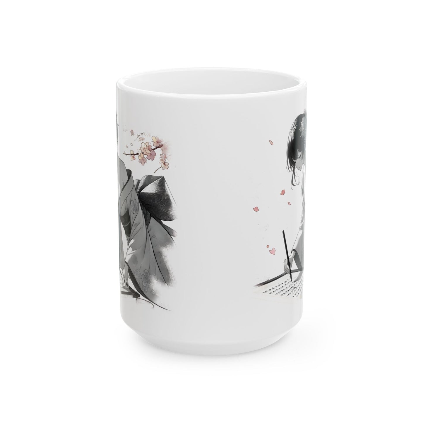 Geisha Writing Mug – Elegant Kimono Anime Girl Coffee Cup, Japanese Art Gift for Writers, Poets, and Feminine Aesthetic Collectors