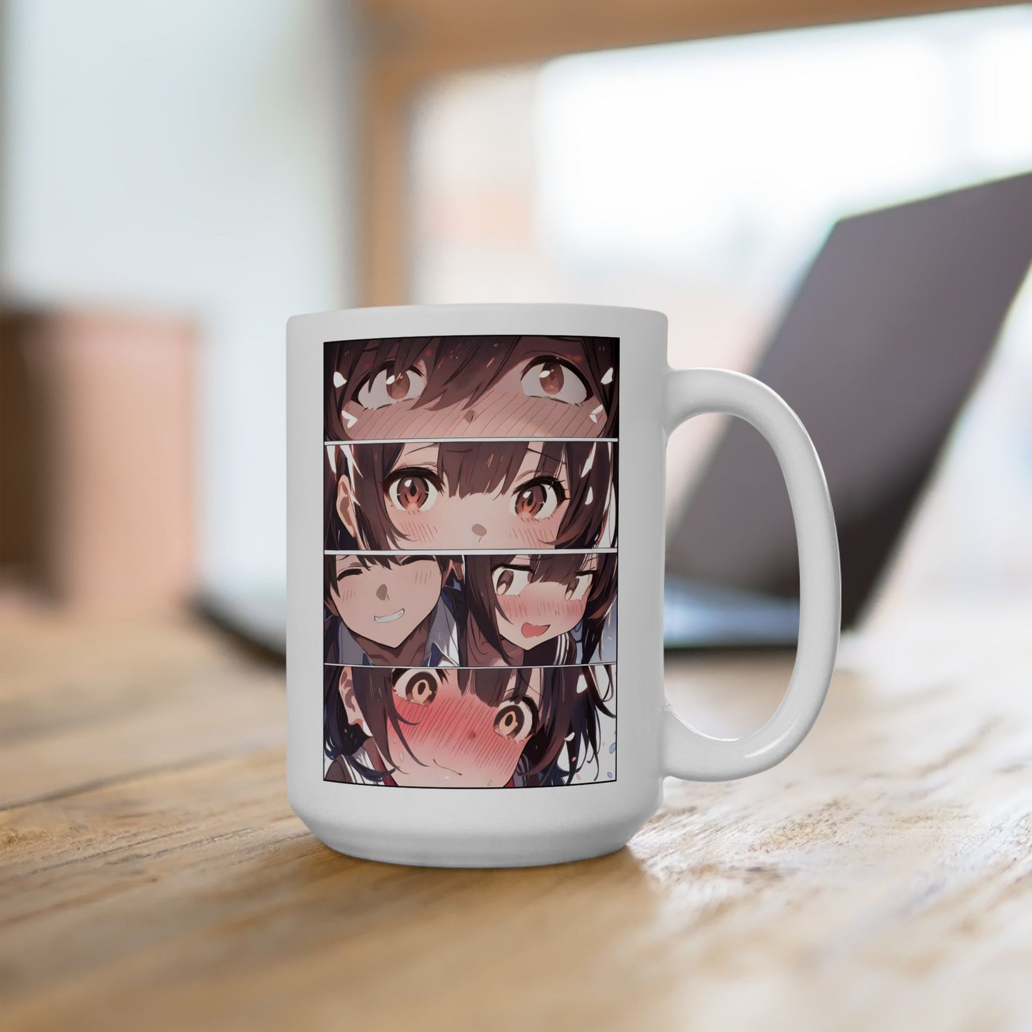Manga Love Mug – Eye Contact Anime Panel, Blushing Romantic Moment, Cute Couple Gift for Otaku and Fans