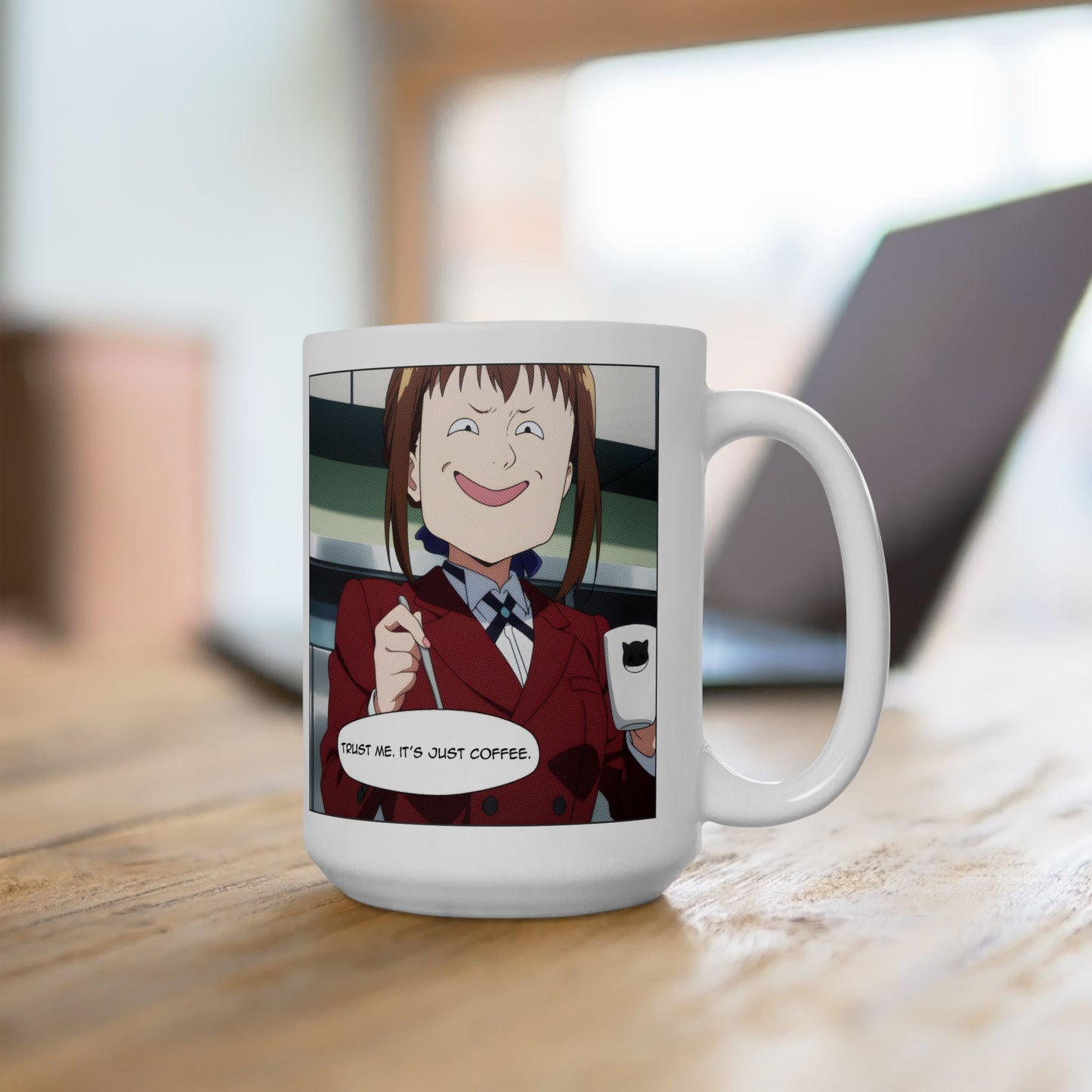 Anime Coffee Mug – Suspicious Girl Meme Cup with “Trust Me It’s Just Coffee” Quote, Funny Otaku Gift for Work Chaos