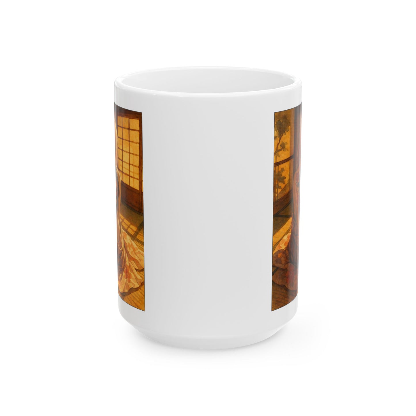 Dragon Tattoo Mug – Emotional Back View Anime Coffee Cup, Quiet Japanese Room Scene Gift for Writers, Artists, and Poetic Souls