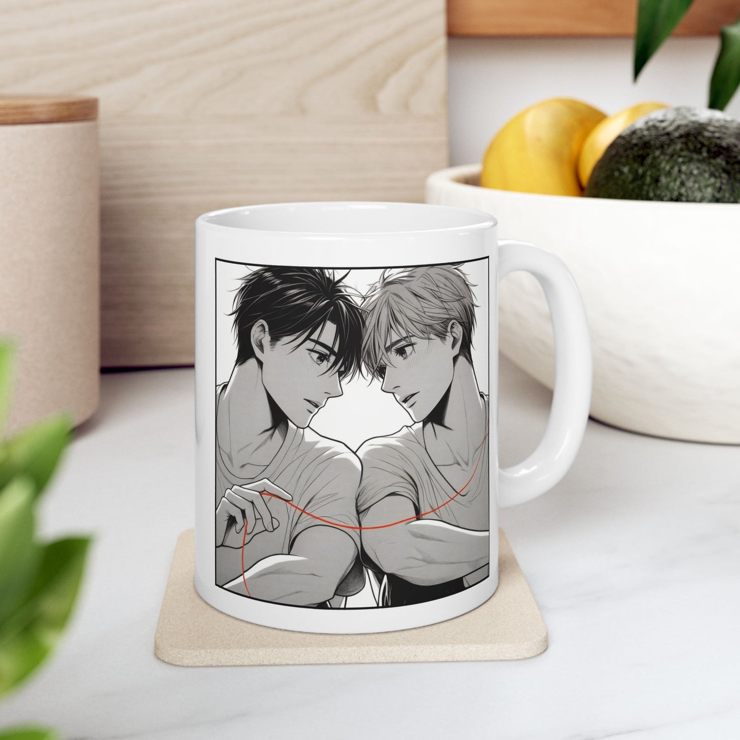Soulmate BL Mug – Boys Love Red Thread Coffee Cup, Romantic Yaoi Gift for LGBTQ Couples, Him, Her, and Manga Fans