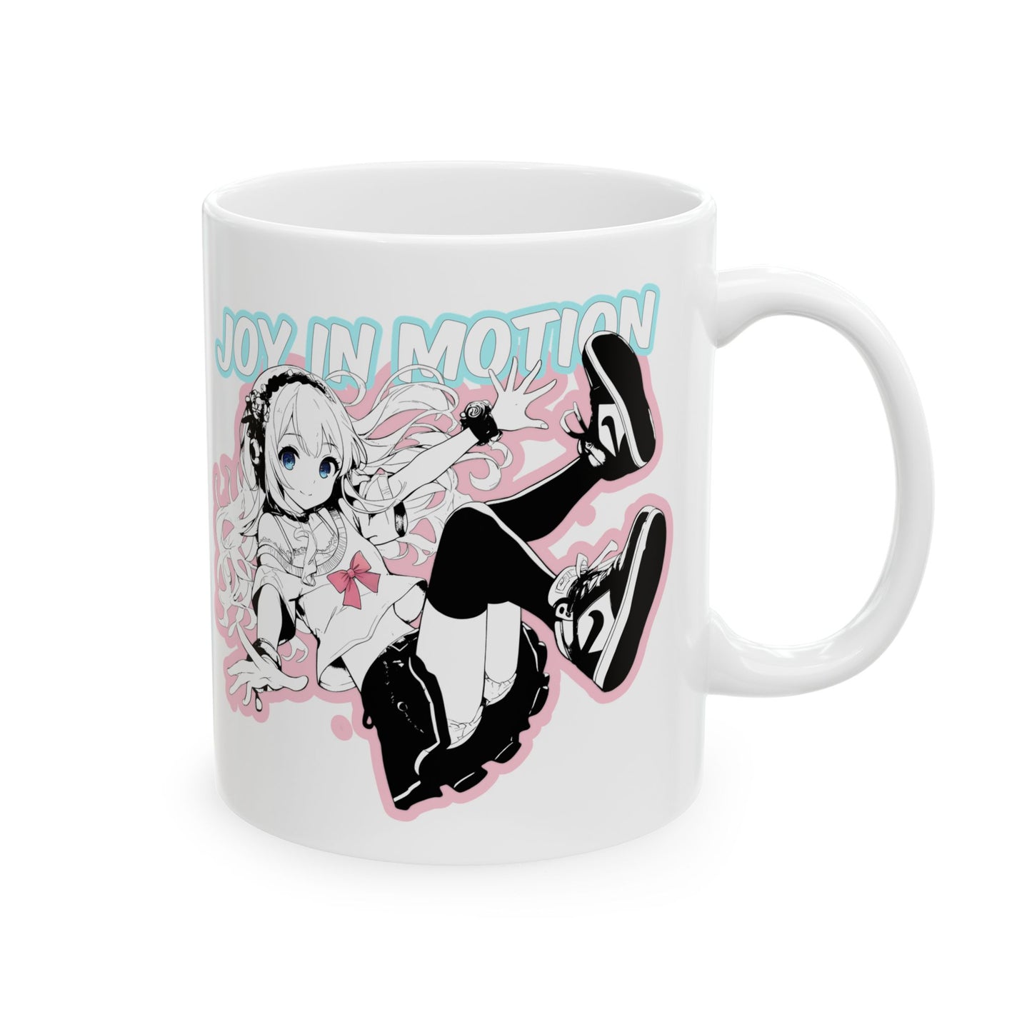 Soft Anime Girl Mug – Joy in Motion, Pastel Kawaii Otaku Gift for Fans of Bright Chaos and Sweet Energy
