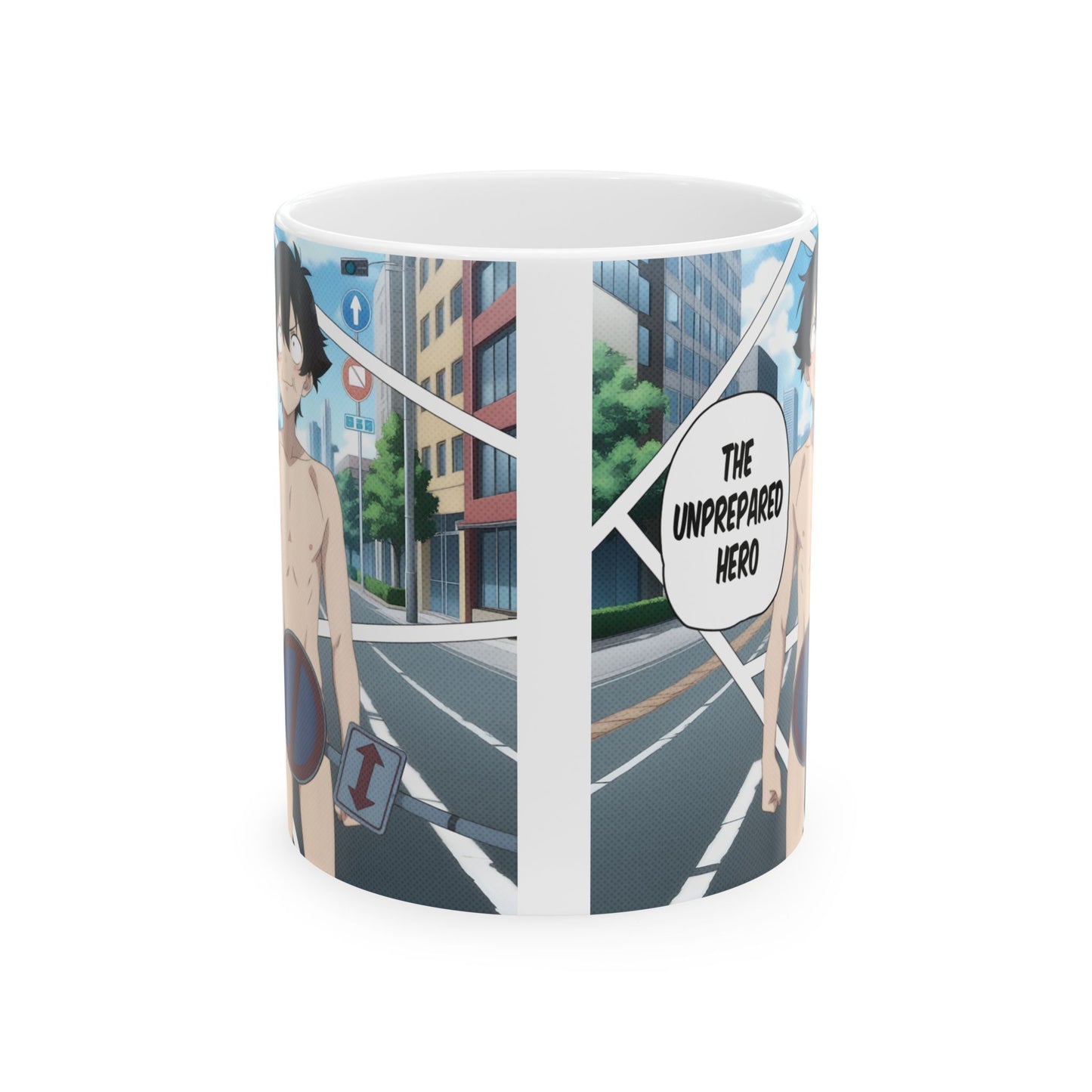Isekai Meme Mug – Naked Summon Gone Wrong, Funny Anime Coffee Mug, Hilarious Traffic Sign Censorship Gag, Gift for Otaku and Chaos Lovers