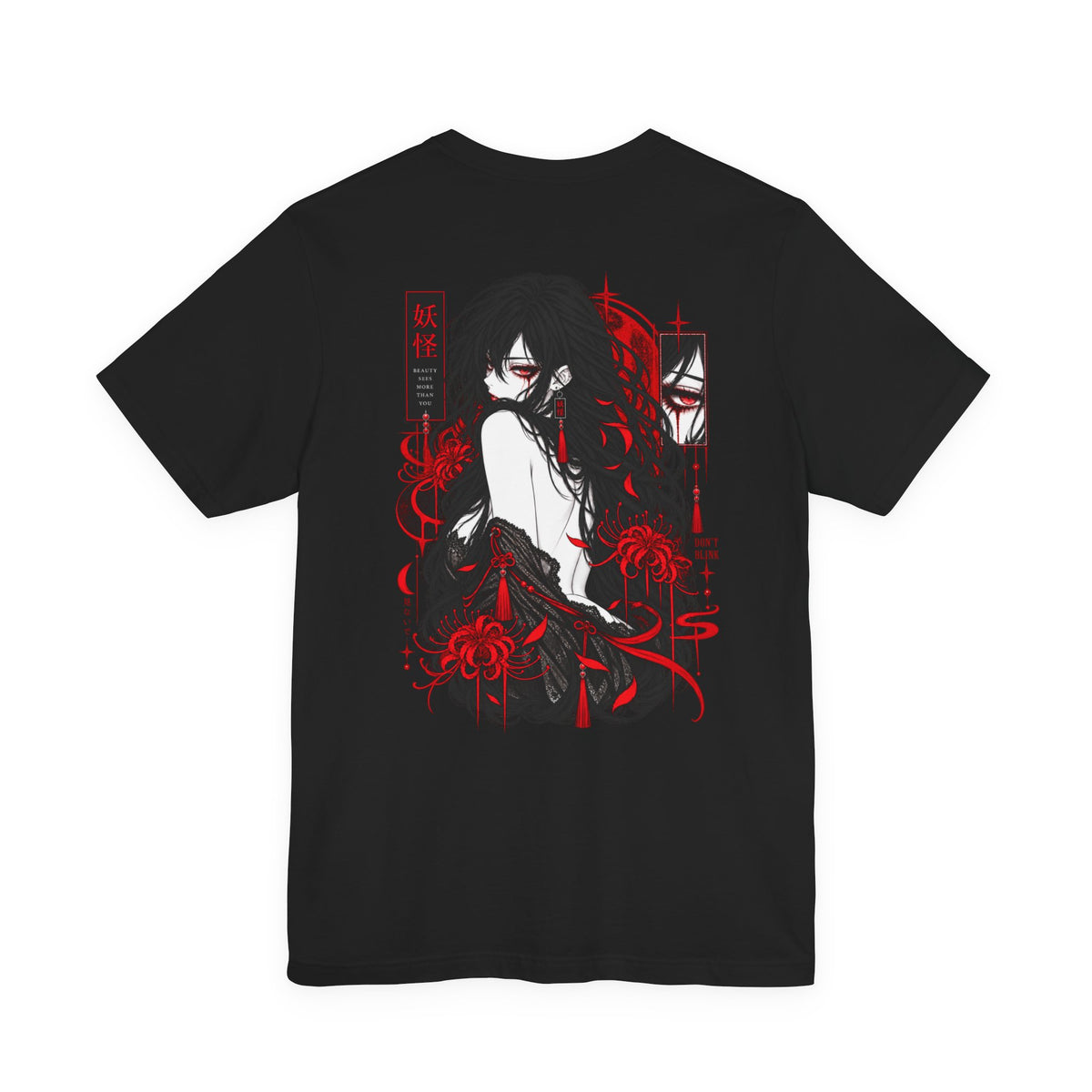 Demon Girl Shirt – Red Black Yokai Horror Manga Graphic