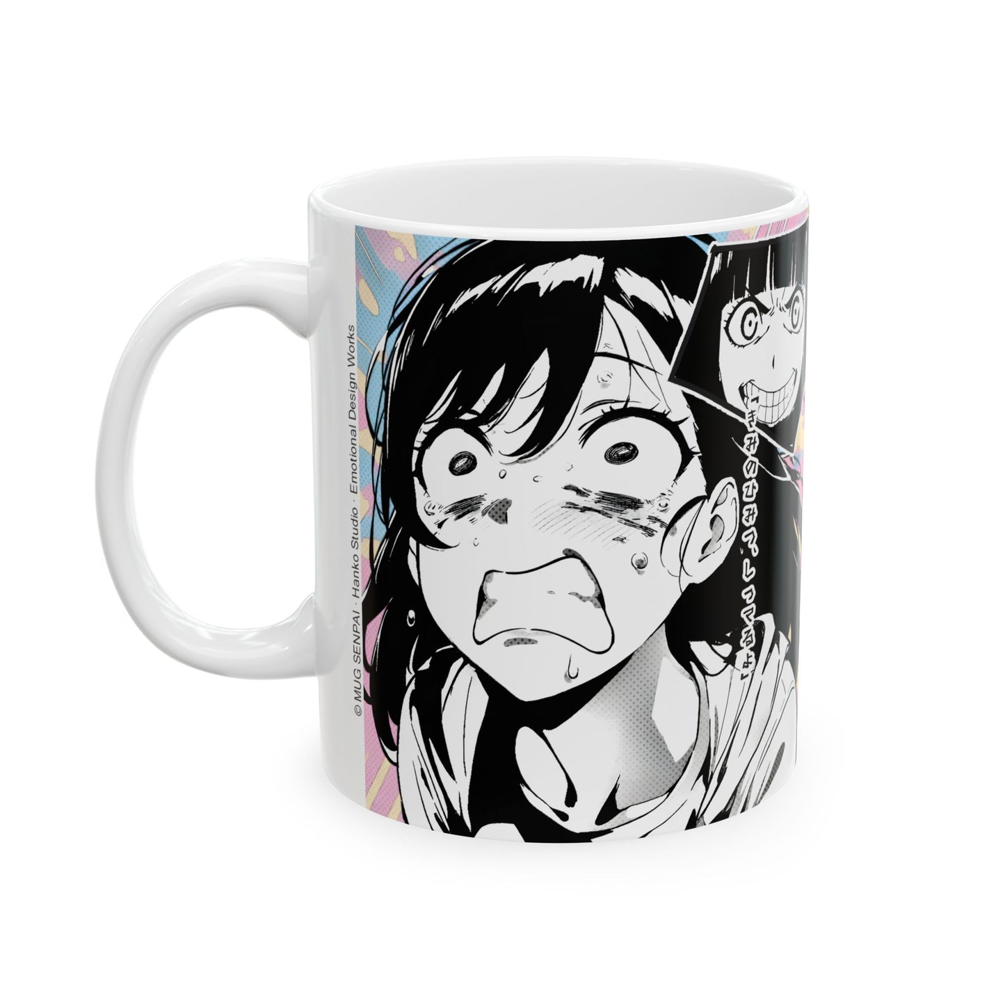 Anime Meme Mug – Why Me Manga Panic Face, Funny Reaction Coffee Mug, Chaotic Anime Humor Cup for Unhinged Mornings