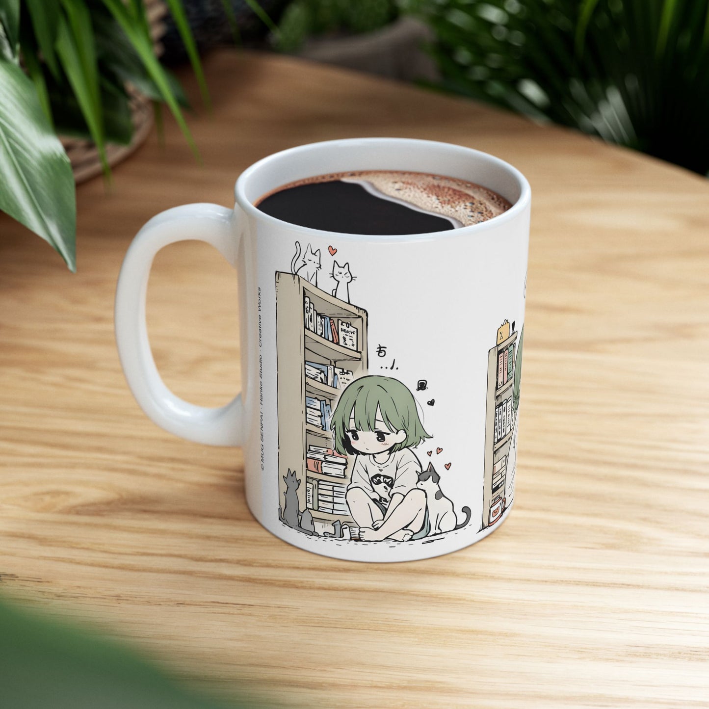 Cozy Cat Anime Mug – Slice of Life Anime Girl with Cats Cup, Soft Aesthetic Cozy Room Mug, Cute Cat Lover Coffee Mug Gift