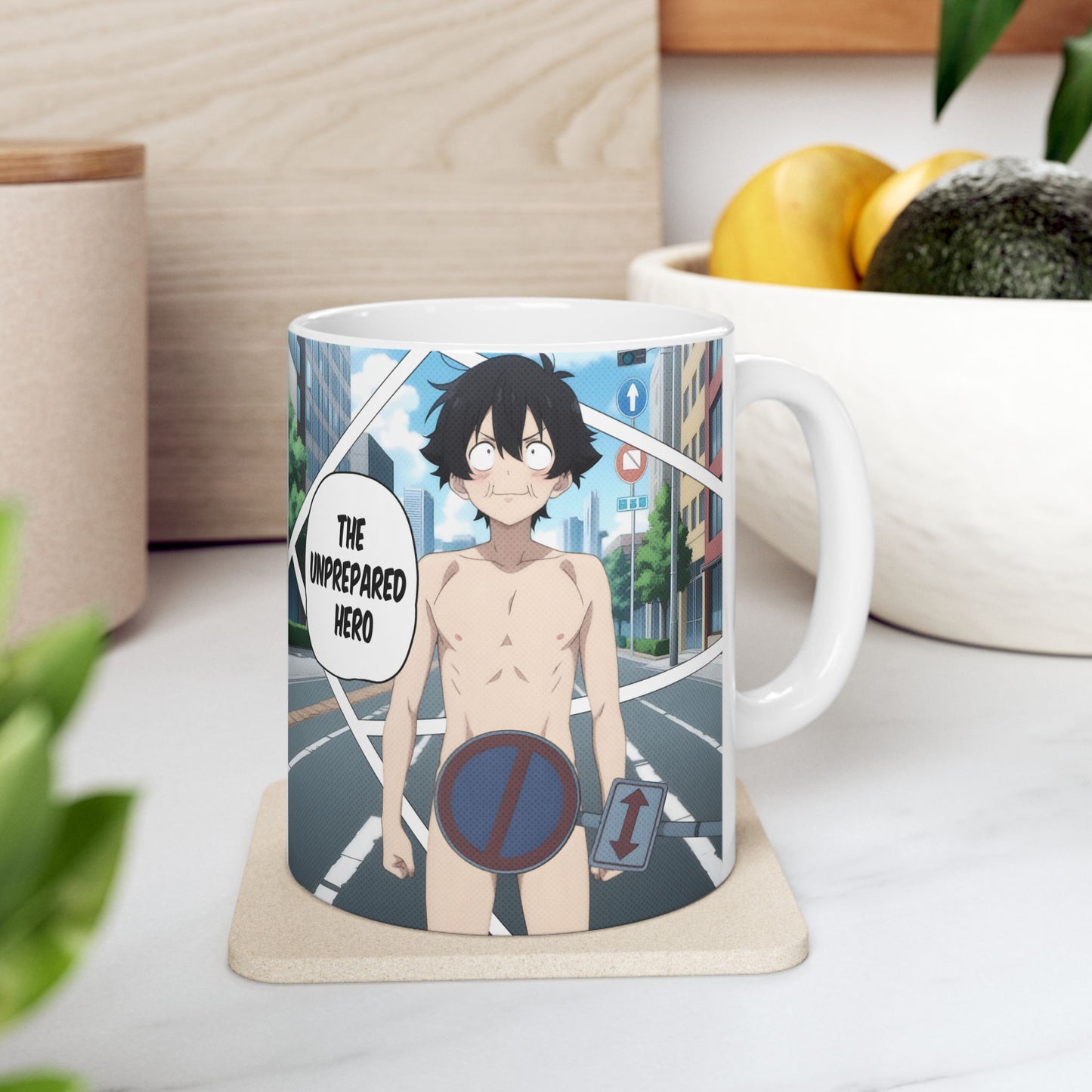 Isekai Meme Mug – Naked Summon Gone Wrong, Funny Anime Coffee Mug, Hilarious Traffic Sign Censorship Gag, Gift for Otaku and Chaos Lovers