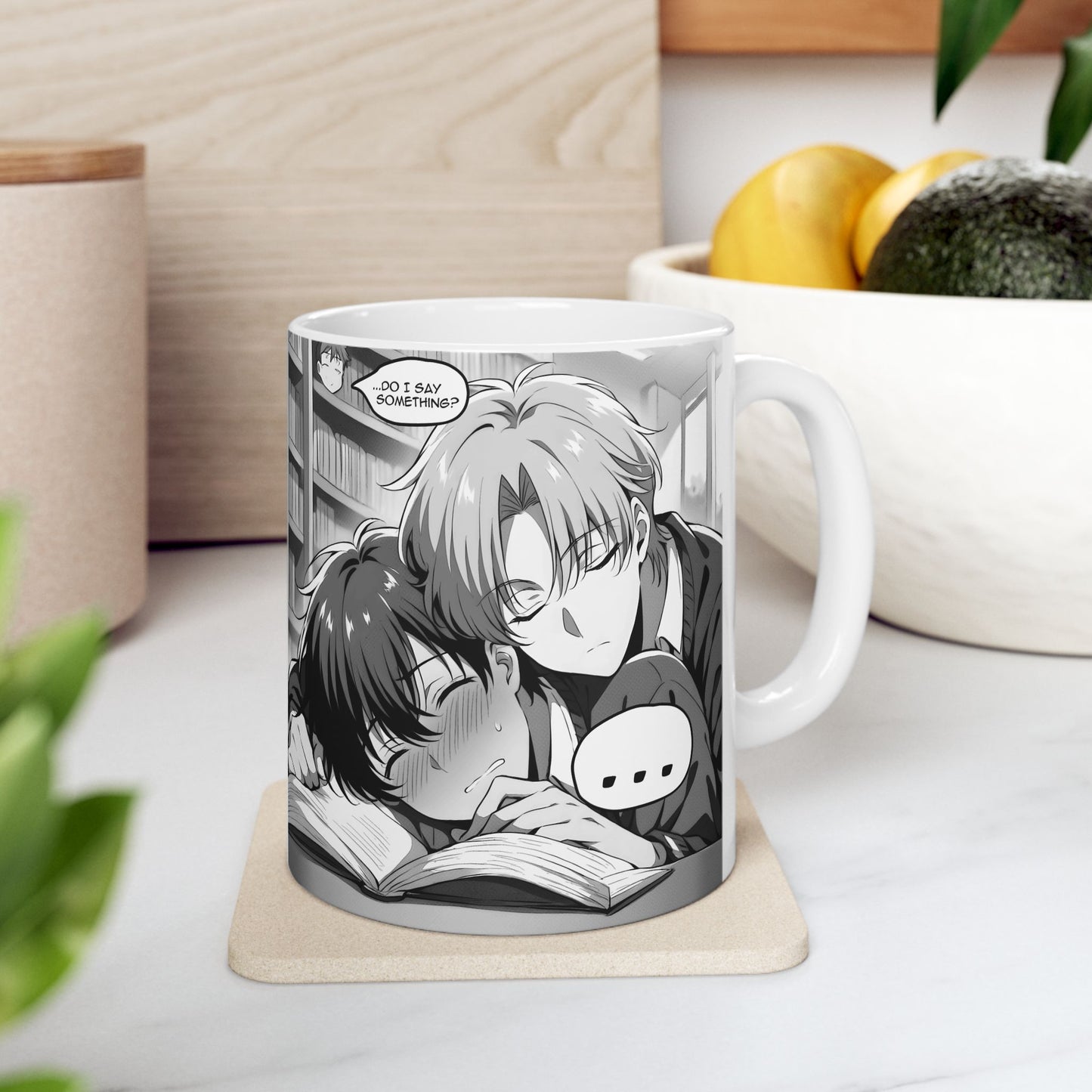 BL Anime Mug – Soft Library Scene, Sleepy Manga Boys Moment, Gentle Slow-Burn Romance Coffee Cup