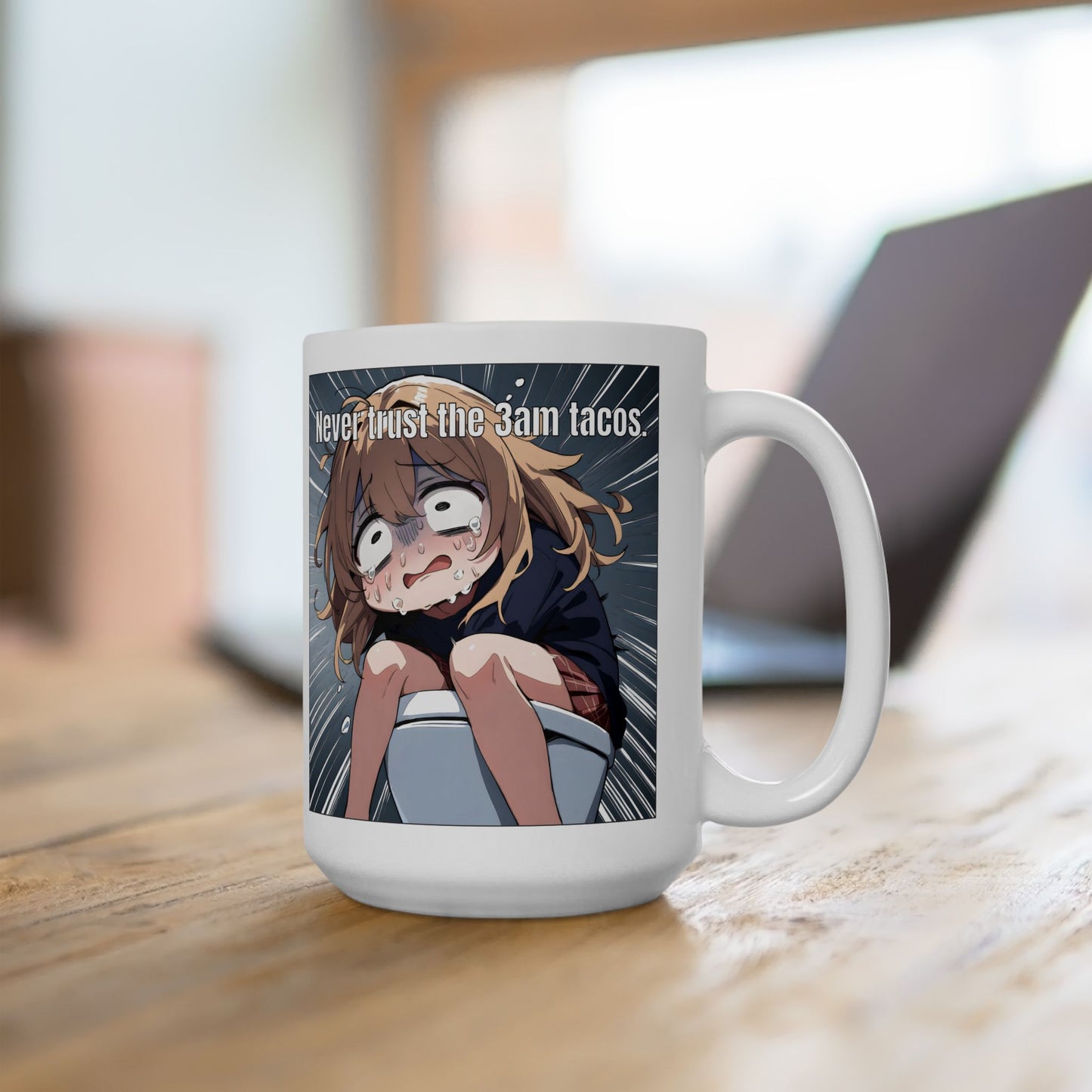 Funny Anime Mug – Crying Girl on Toilet Meme, Late Night Regret, Hilarious Gift for Anime Fans and Chaotic Foodies