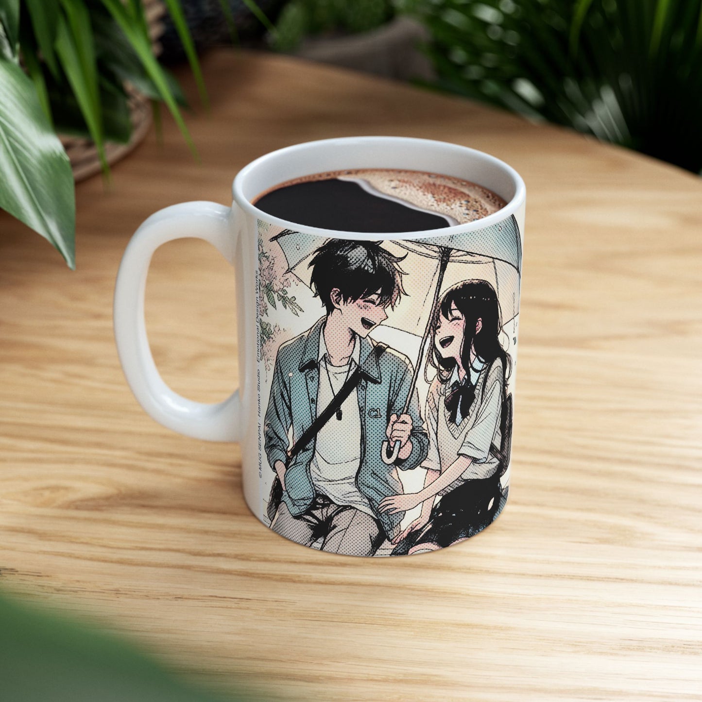Anime Couple Mug – Soft Rain Walk Romance, Sweet Manga Umbrella Moment, Emotional Coffee Cup for Love Story Fans