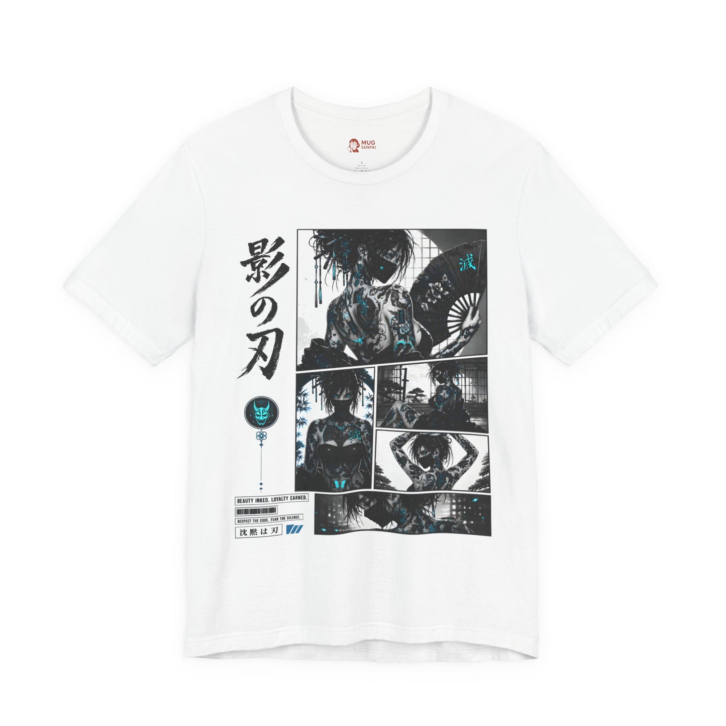 Anime Shinobi Tee – Tattooed Ninja Girl Shirt, Japanese Streetwear T-Shirt, Anime Assassin Gift, Dark Aesthetic Tee