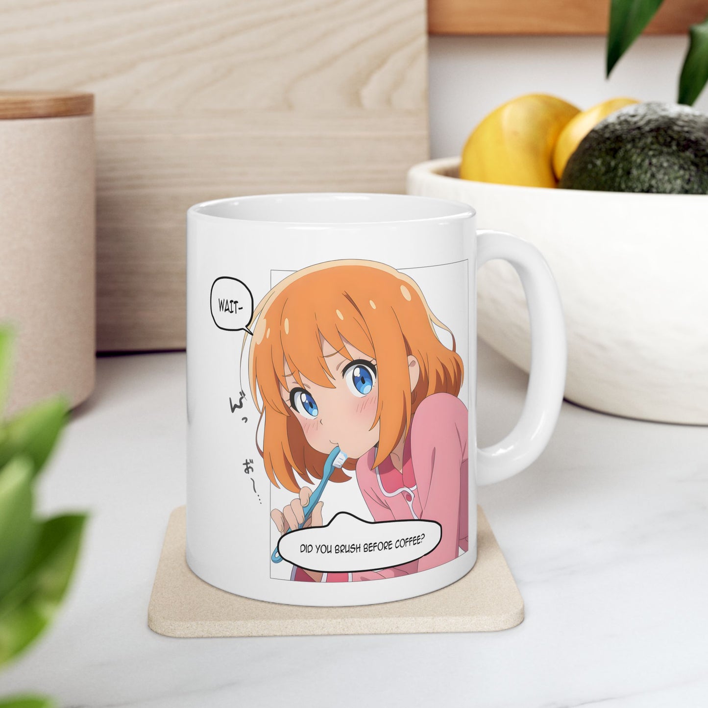 Anime Morning Mug – Did You Brush Before Coffee Meme Cup, Kawaii Confrontational Girl, Funny Otaku Gift for Chaotic Wakeup Gremlins
