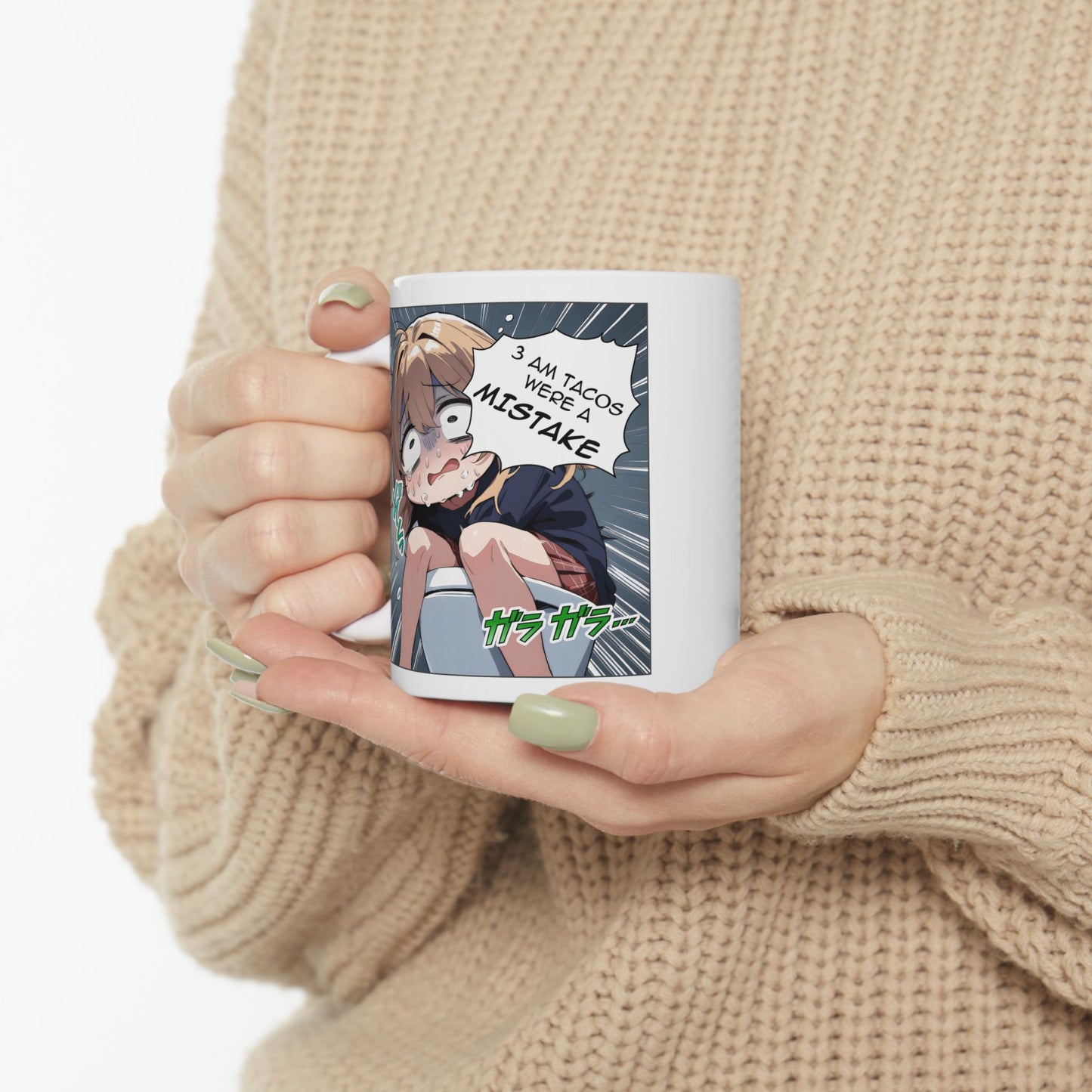 Funny Taco Mug – 3AM Food Regret Anime Meme Cup, Hilarious Late-Night Snack Panic Scene for Otaku & Chaos Lovers