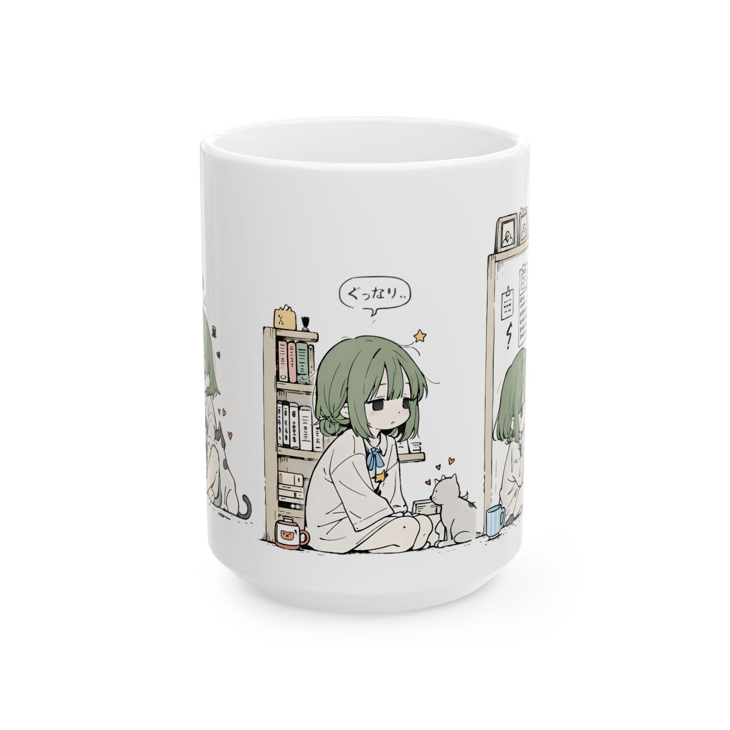 Cozy Cat Anime Mug – Slice of Life Anime Girl with Cats Cup, Soft Aesthetic Cozy Room Mug, Cute Cat Lover Coffee Mug Gift