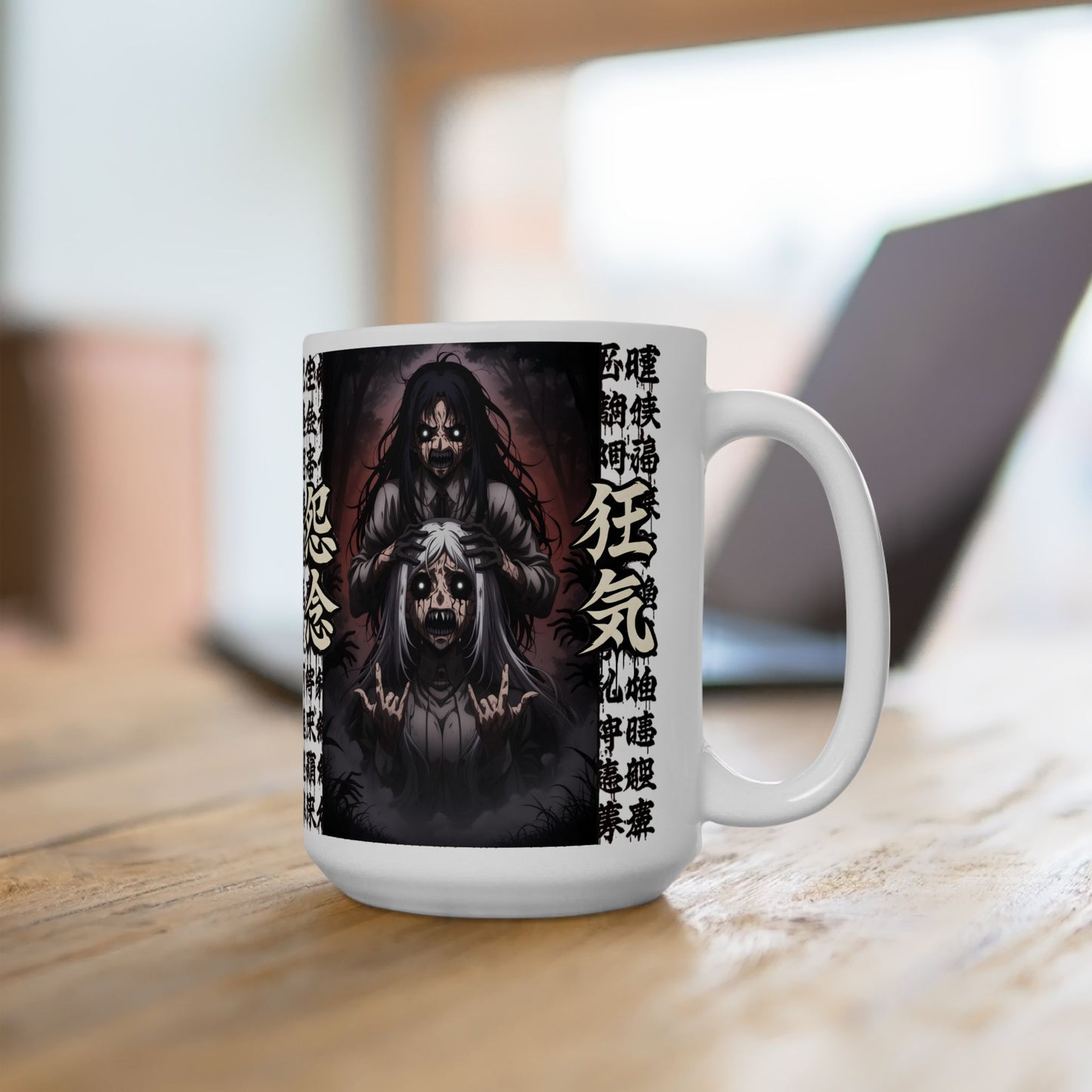 Anime Horror Mug – Creepy Spirit Design, Dark Manga Aesthetic Coffee Cup, Japanese Horror Style Mug, Unsettling Anime Gift
