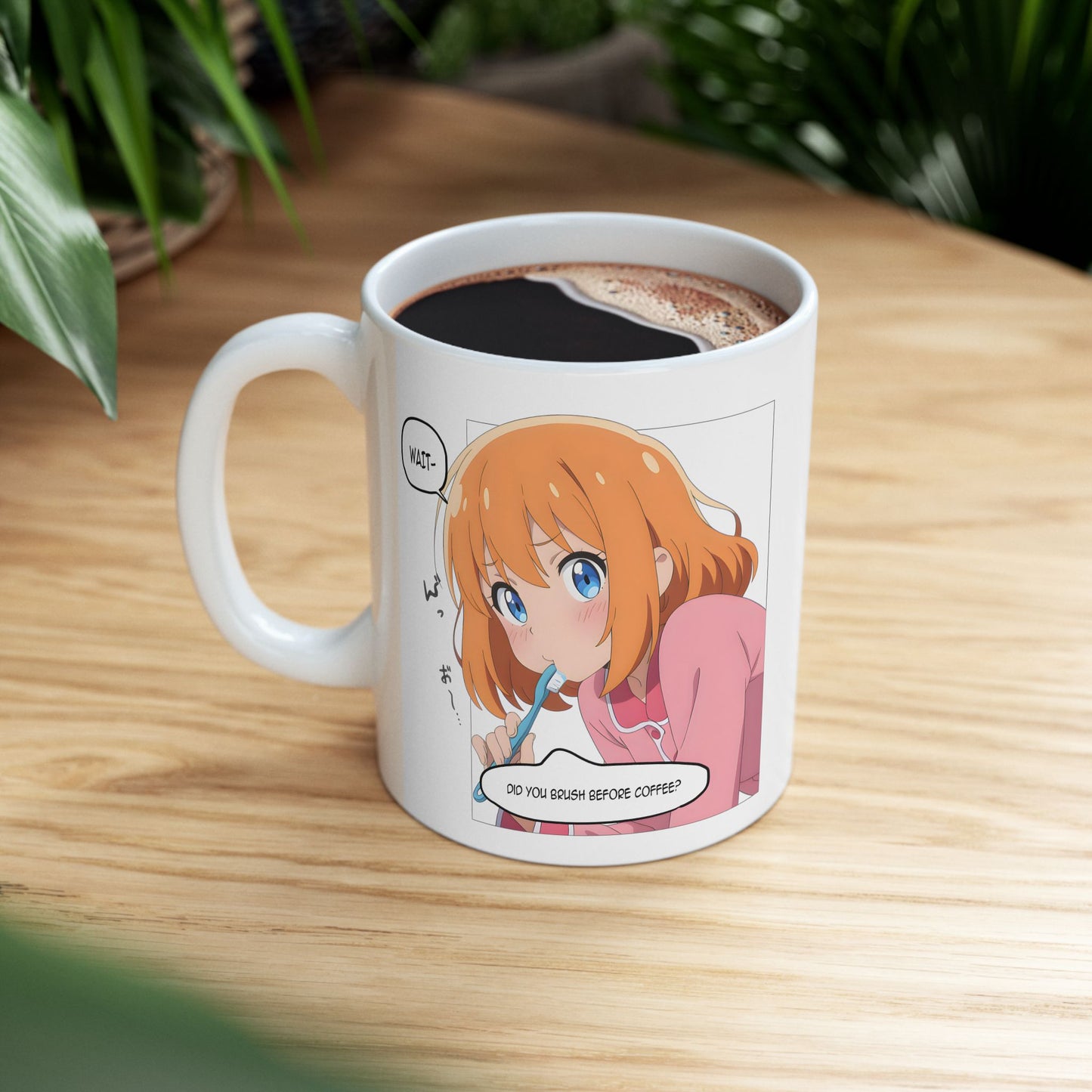 Anime Morning Mug – Did You Brush Before Coffee Meme Cup, Kawaii Confrontational Girl, Funny Otaku Gift for Chaotic Wakeup Gremlins
