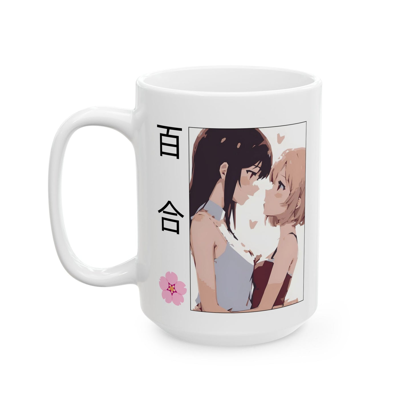 Yuri Romance Mug – Girls Love Anime Cup with Sakura Detail, Soft GL Moment for WLW Fans and Sapphic Otaku