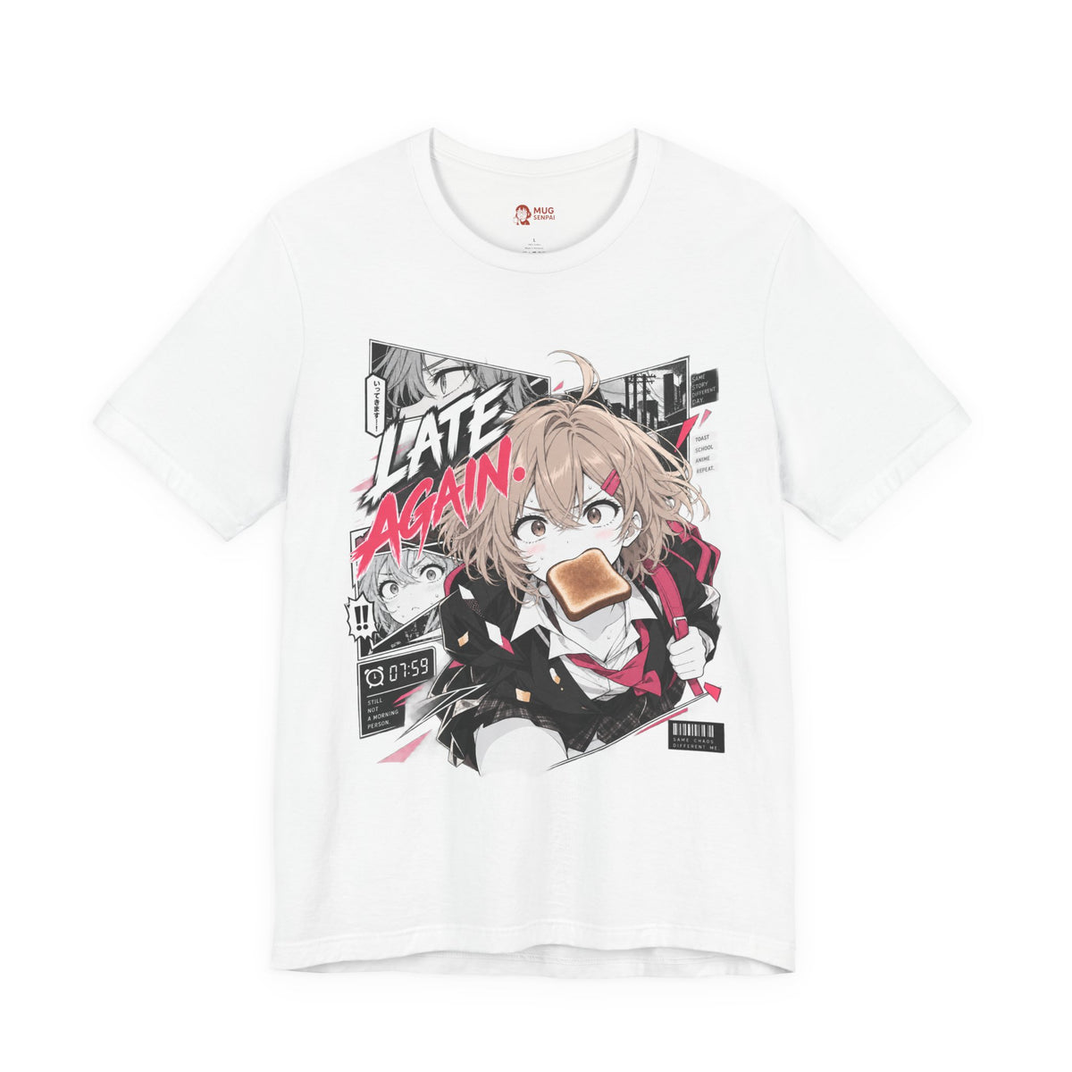 Anime Meme Shirt – Late Again School Girl & Toast Manga Graphic