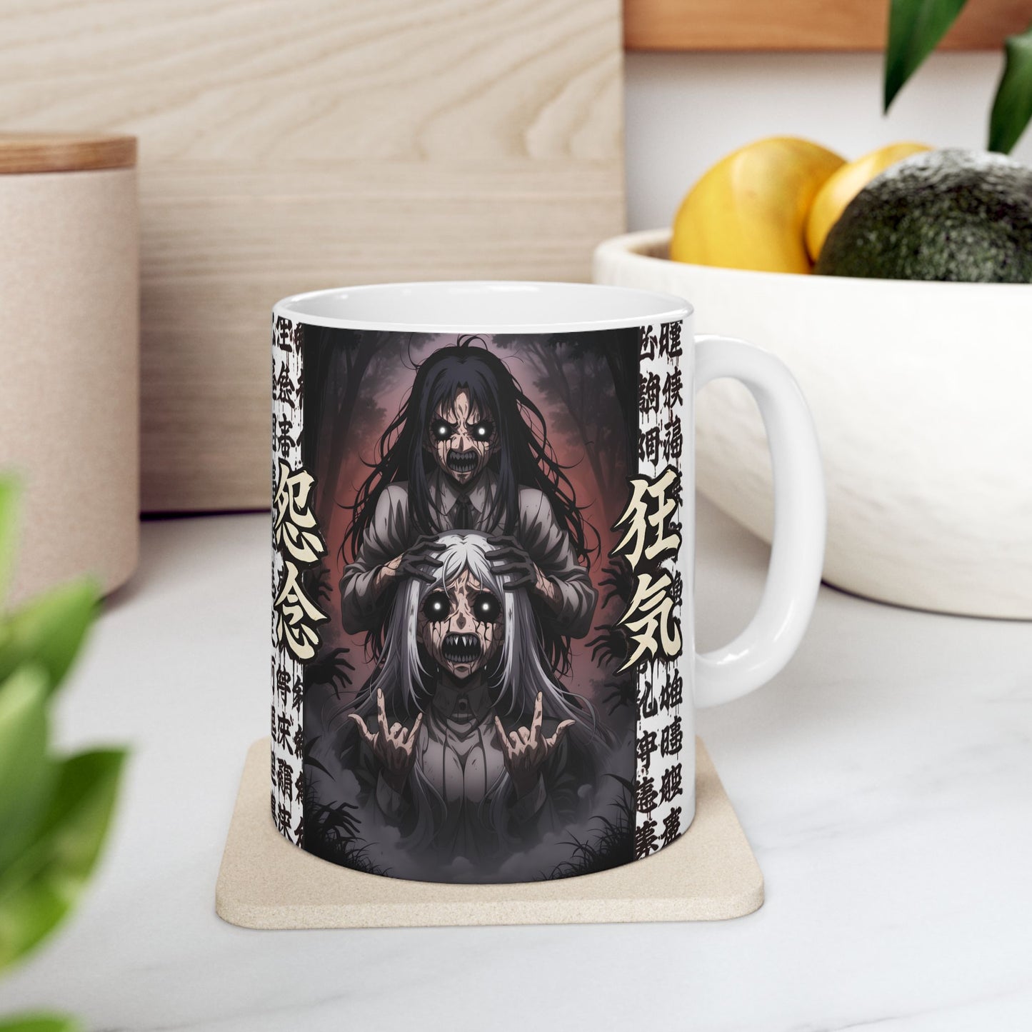 Anime Horror Mug – Creepy Spirit Design, Dark Manga Aesthetic Coffee Cup, Japanese Horror Style Mug, Unsettling Anime Gift