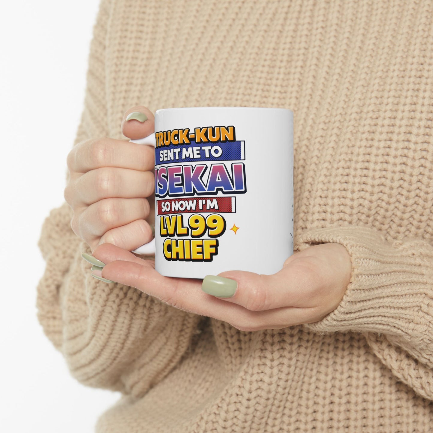 Anime Meme Mug – Truck Kun Isekai Joke Cup, Level 99 Gamer Humor Coffee Mug, Funny Anime Gift
