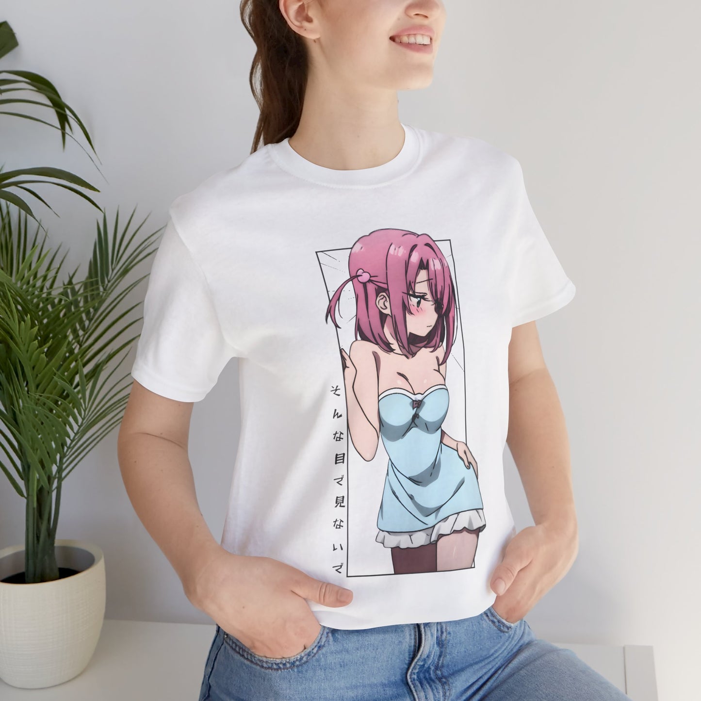 Anime Girl T Shirt – Blushing Tsundere Moment, Soft Pink-Haired Anime Art Tee, Don’t Look Flustered Aesthetic Shirt