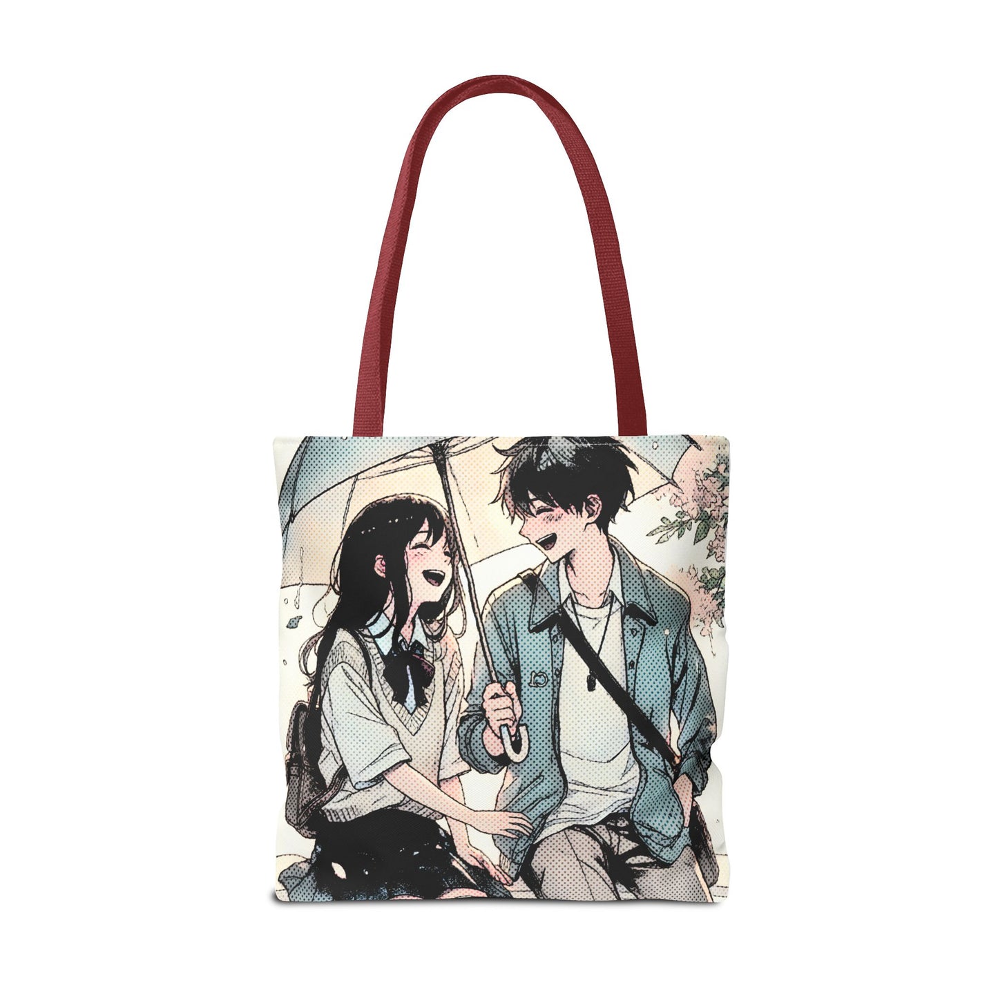 Anime Couple Tote Bag – Soft Romantic Rain Scene, Cute Manga Umbrella Moment, Aesthetic Love Story Bag