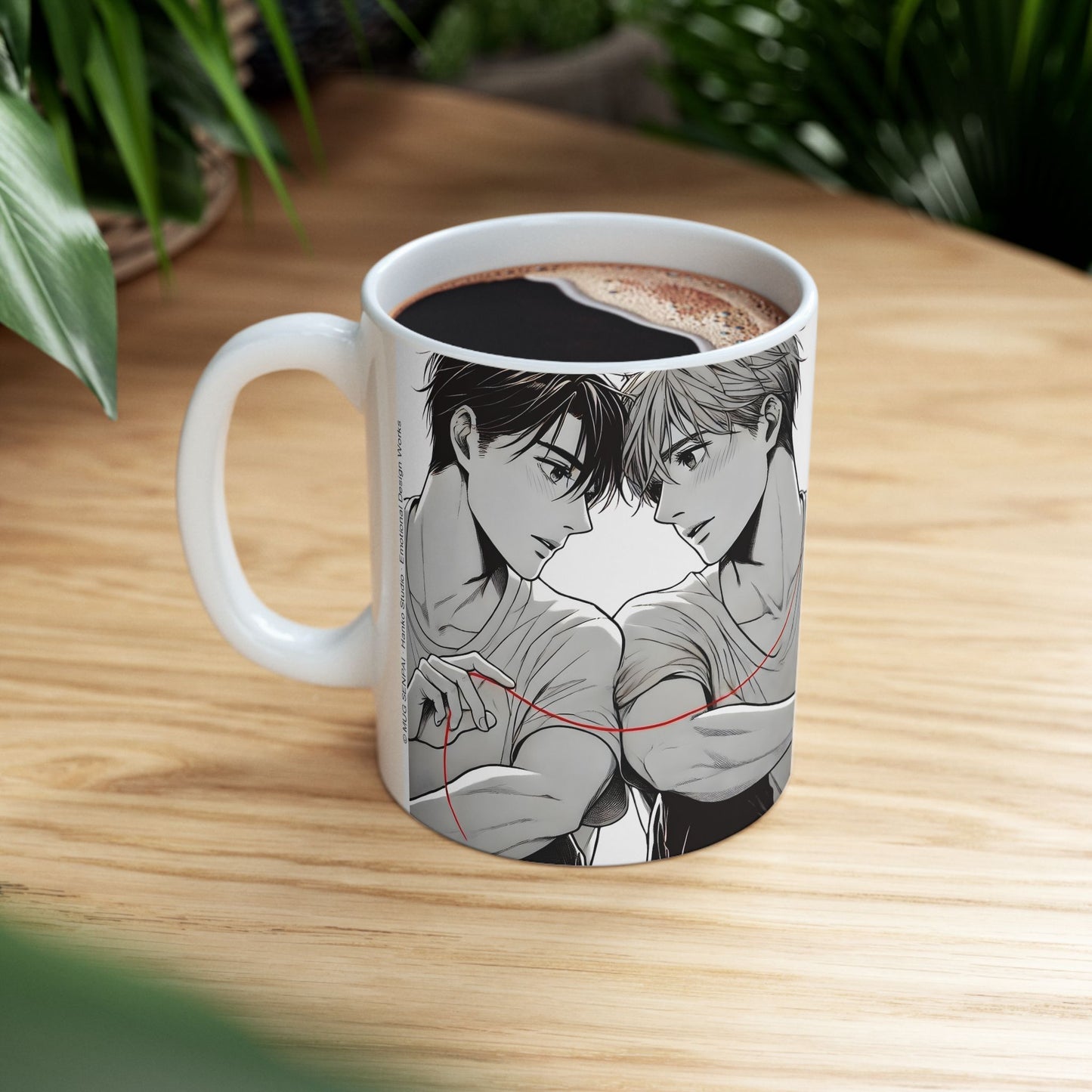 BL Anime Mug – Red Thread of Fate Moment, Soft Yaoi Destiny Scene, Emotional Manga Coffee Cup