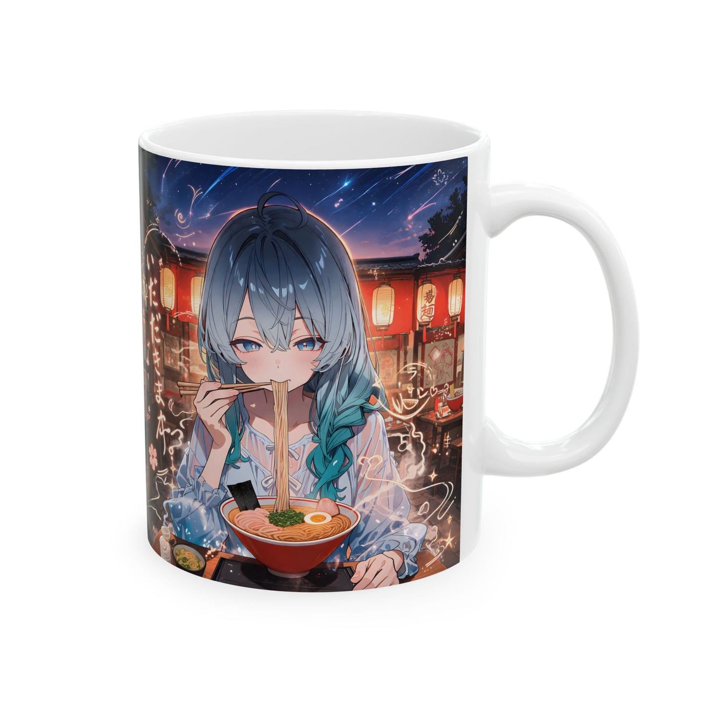 Anime Food Mug – Ramen Girl Night Scene, Cozy Japanese Street Food Aesthetic, Late Night Anime Cup for Otaku, Warm Noodle Mood Coffee Mug
