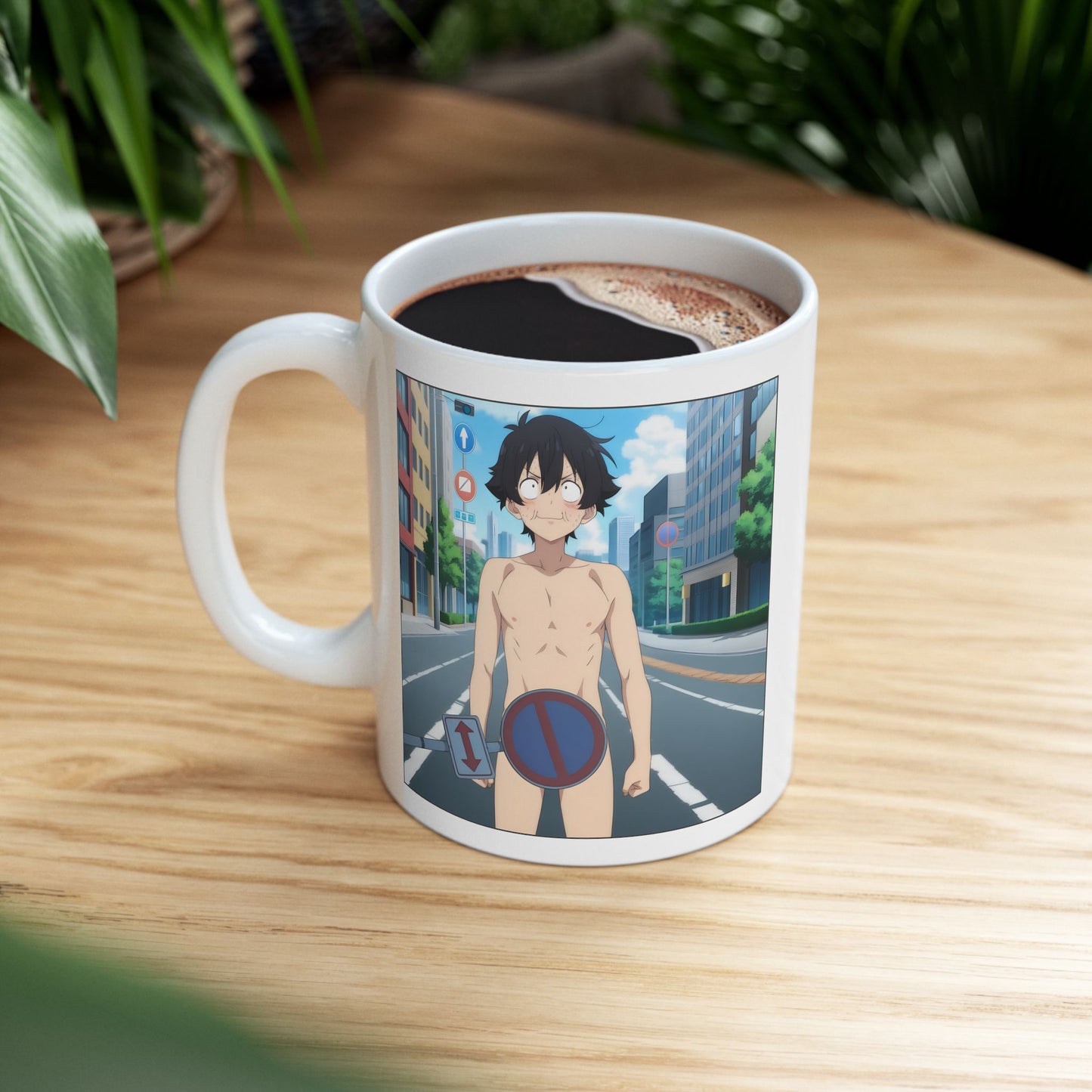 Isekai Meme Mug – Naked Summon Gone Wrong, Funny Anime Coffee Mug, Hilarious Traffic Sign Censorship Gag, Gift for Otaku and Chaos Lovers