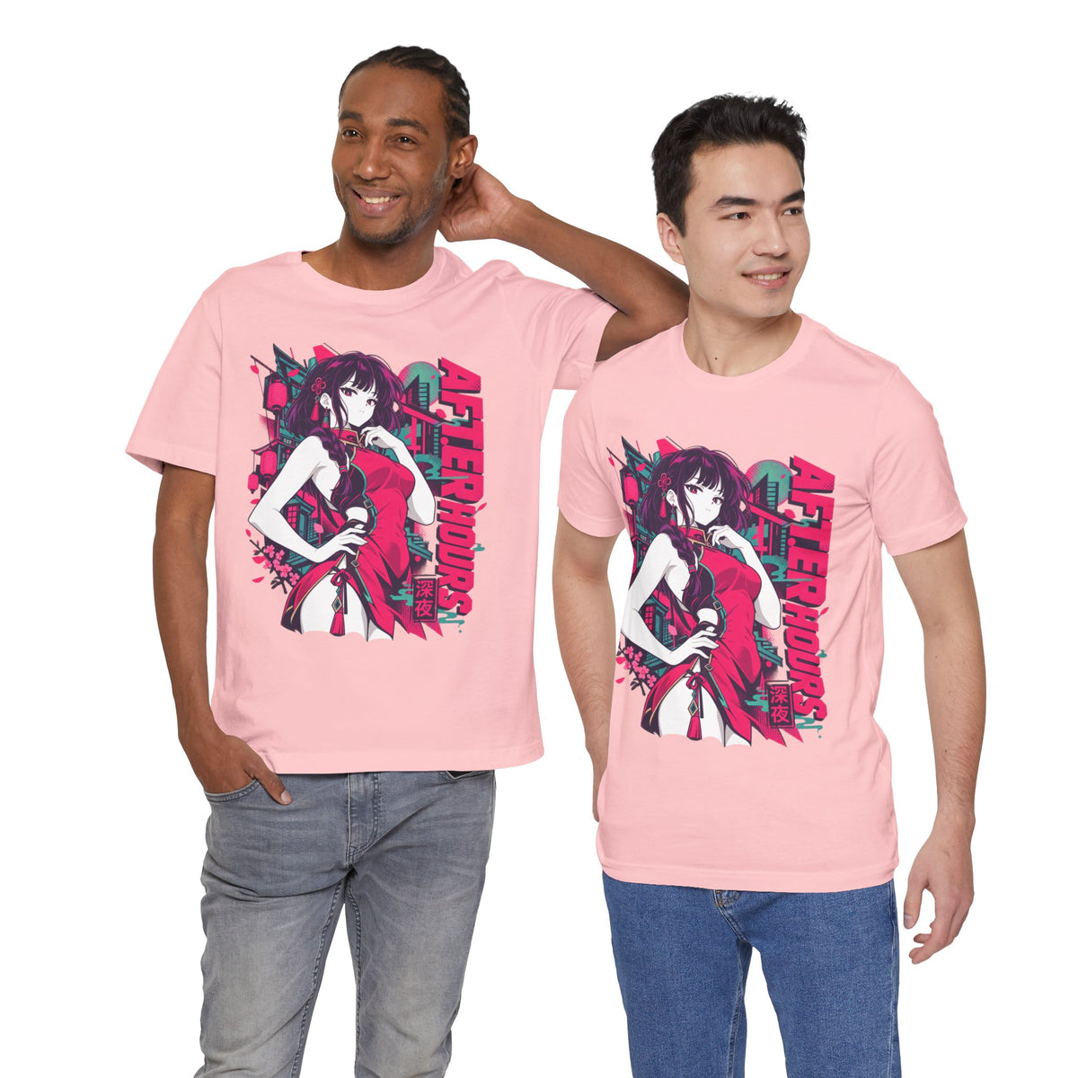 Anime Streetwear Tee – After Hours Neon Qipao Girl Graphic