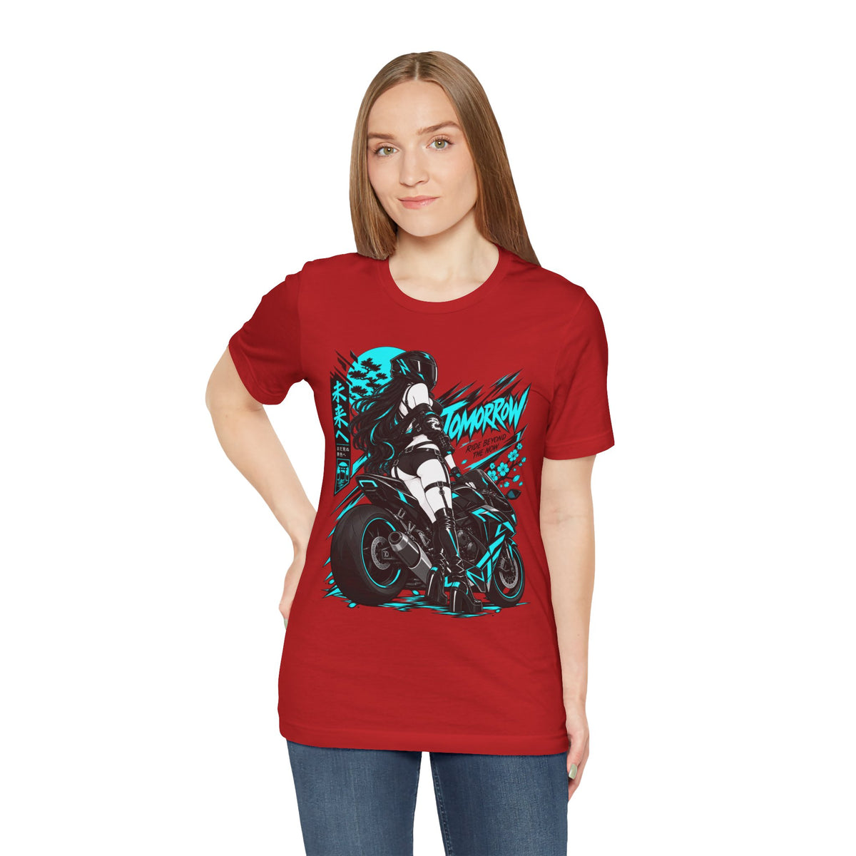 Motorcycle Girl Shirt – Neon Anime Biker Streetwear