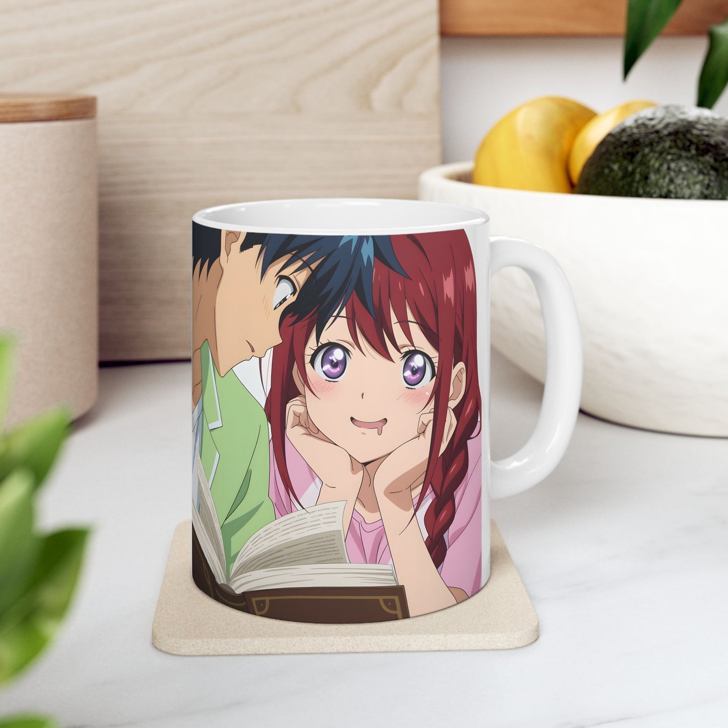 Cute Anime Mug – Blushing Distracted Girl Reading Scene, Daydreaming Anime Aesthetic Cup, Soft Romantic Funny Waifu Coffee Mug
